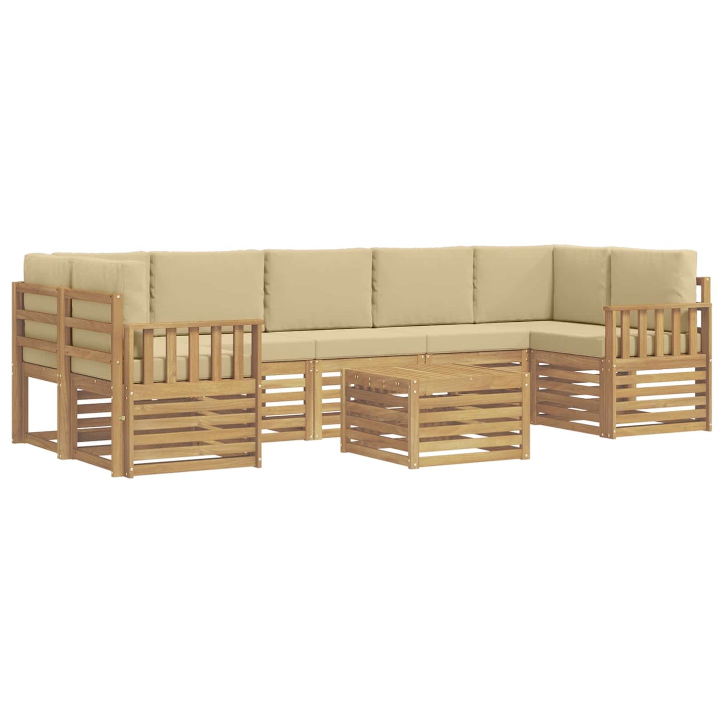 Buiten bankenset met kussen 8 pcs Wit en Beige Polyester
