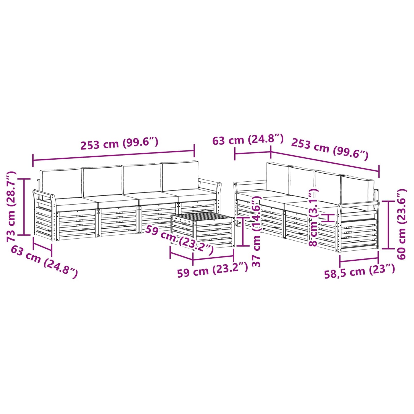 Sofa-Sets 9 pcs Wit en Beige 59 x 59 x 37 cm Polyester