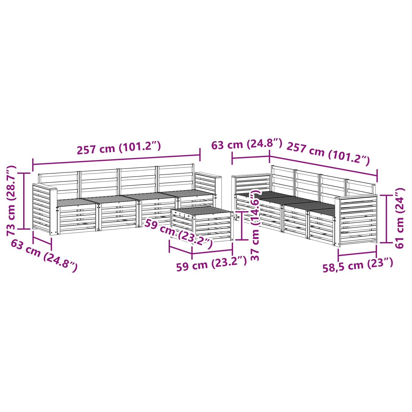 Sofa-Sets 9 pcs Wit 59 x 59 x 37 cm Massief Acaciahout