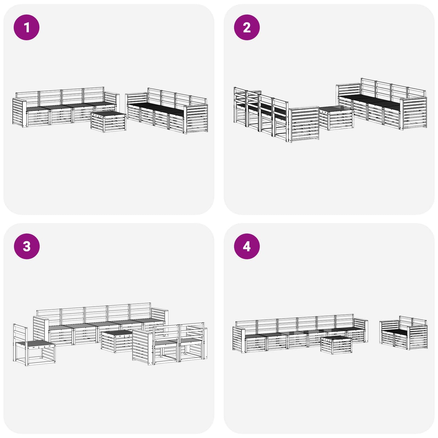 Sofa-Sets 9 pcs Wit 59 x 59 x 37 cm Massief Acaciahout