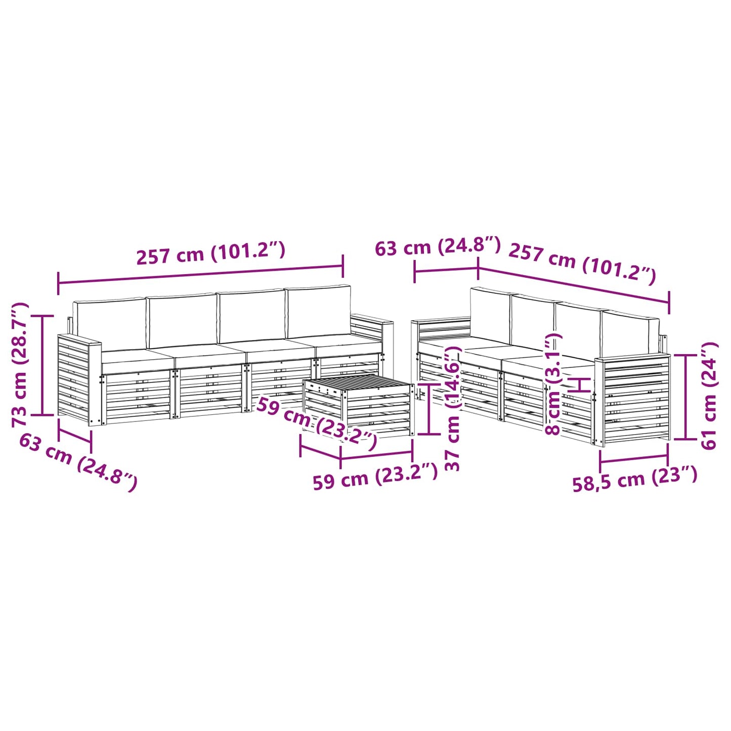 Sofa-Sets 9 pcs Wit en antracietkleurig 59 x 59 x 37 cm