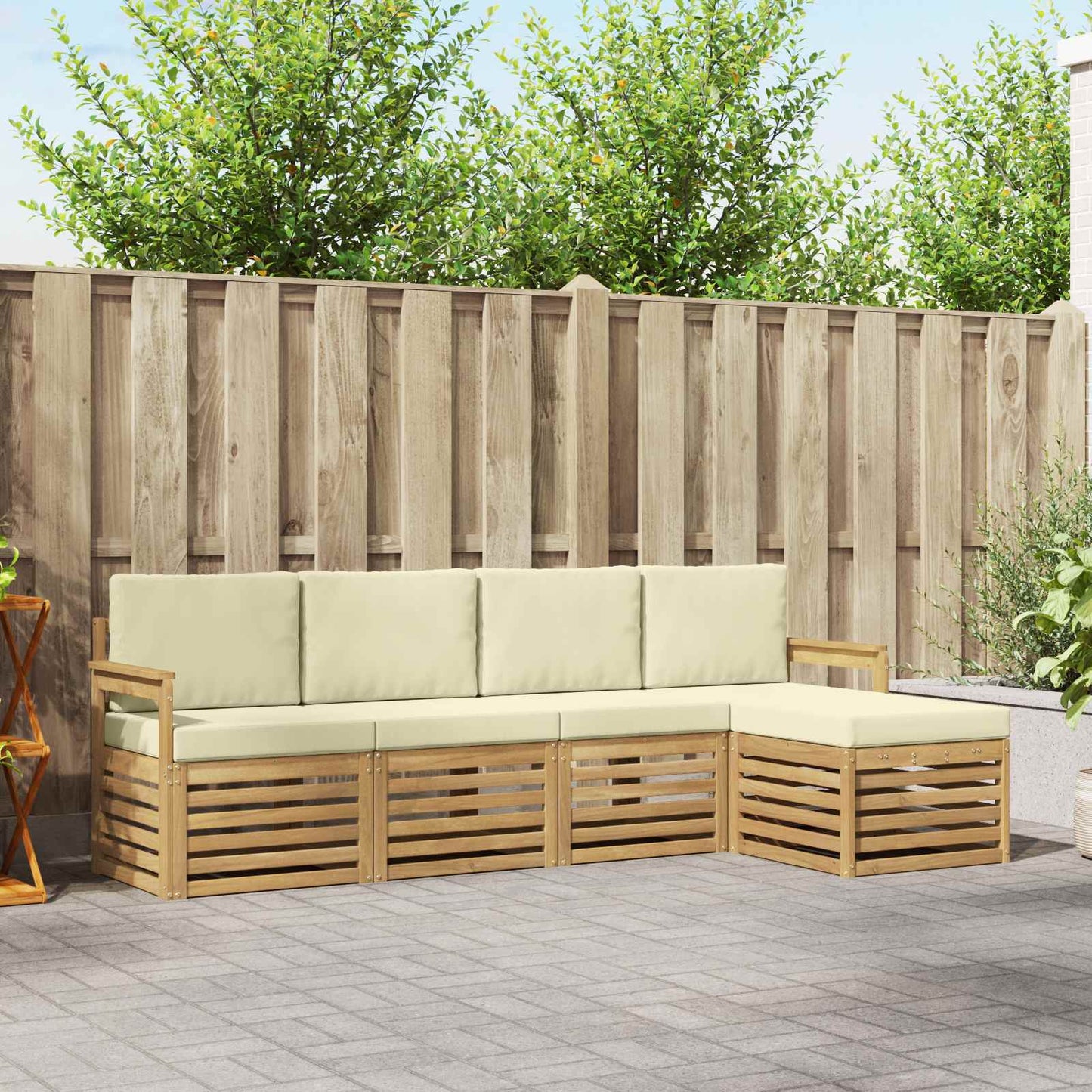 Buiten bankenset 5 pcs Wit en crèmekleurig 249 x 122,5 x 73 cm