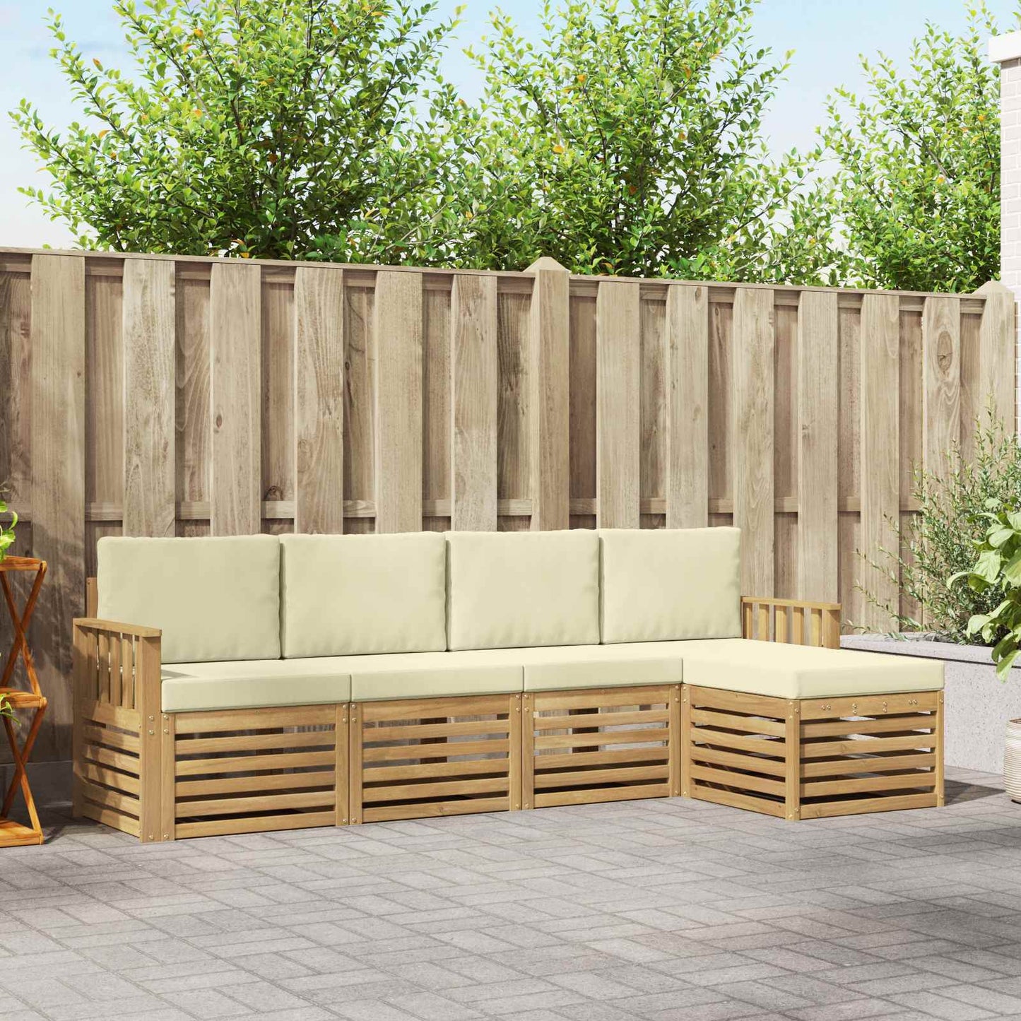 Buiten bankenset 5 pcs Wit en crèmekleurig 249 x 122,5 x 73 cm