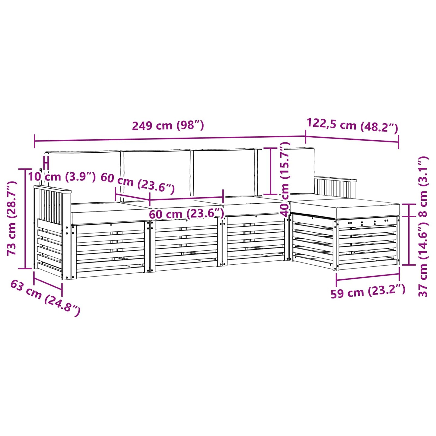 Buiten bankenset 5 pcs Wit en crèmekleurig 249 x 122,5 x 73 cm