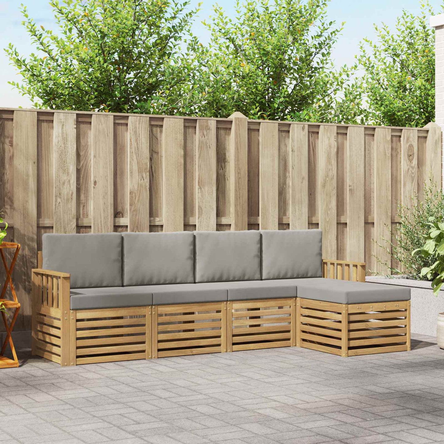 Buiten bankenset 5 pcs Wit en Lichtgrijs 249 x 122,5 x 73 cm
