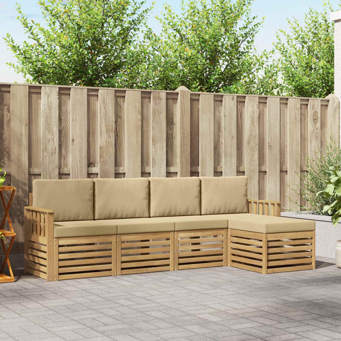 Buiten bankenset 5 pcs Wit en Beige 249 x 122,5 x 73 cm