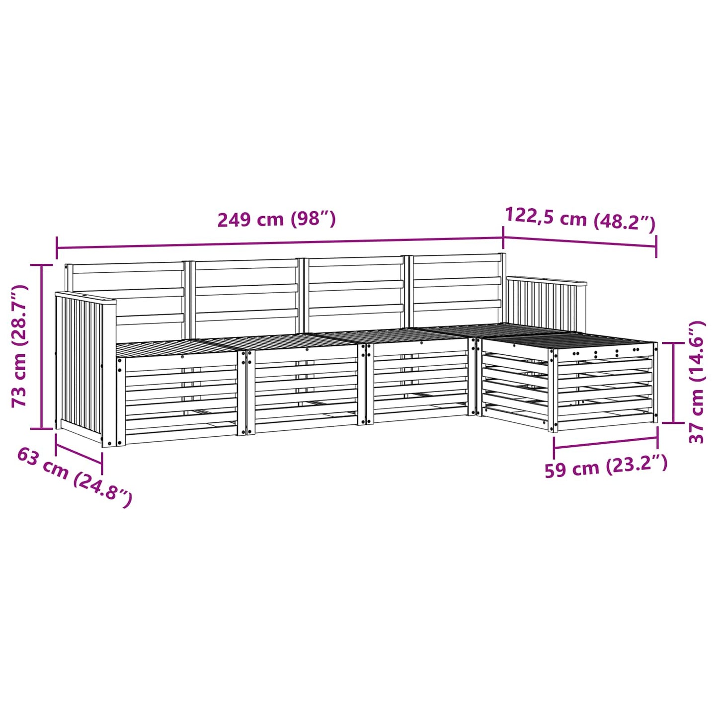 Buiten bankenset 5 pcs Wit 249 x 122,5 x 73 cm