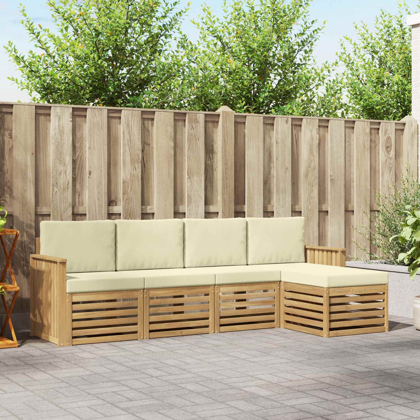 Buiten bankenset 5 pcs Wit en crèmekleurig 249 x 122,5 x 73 cm