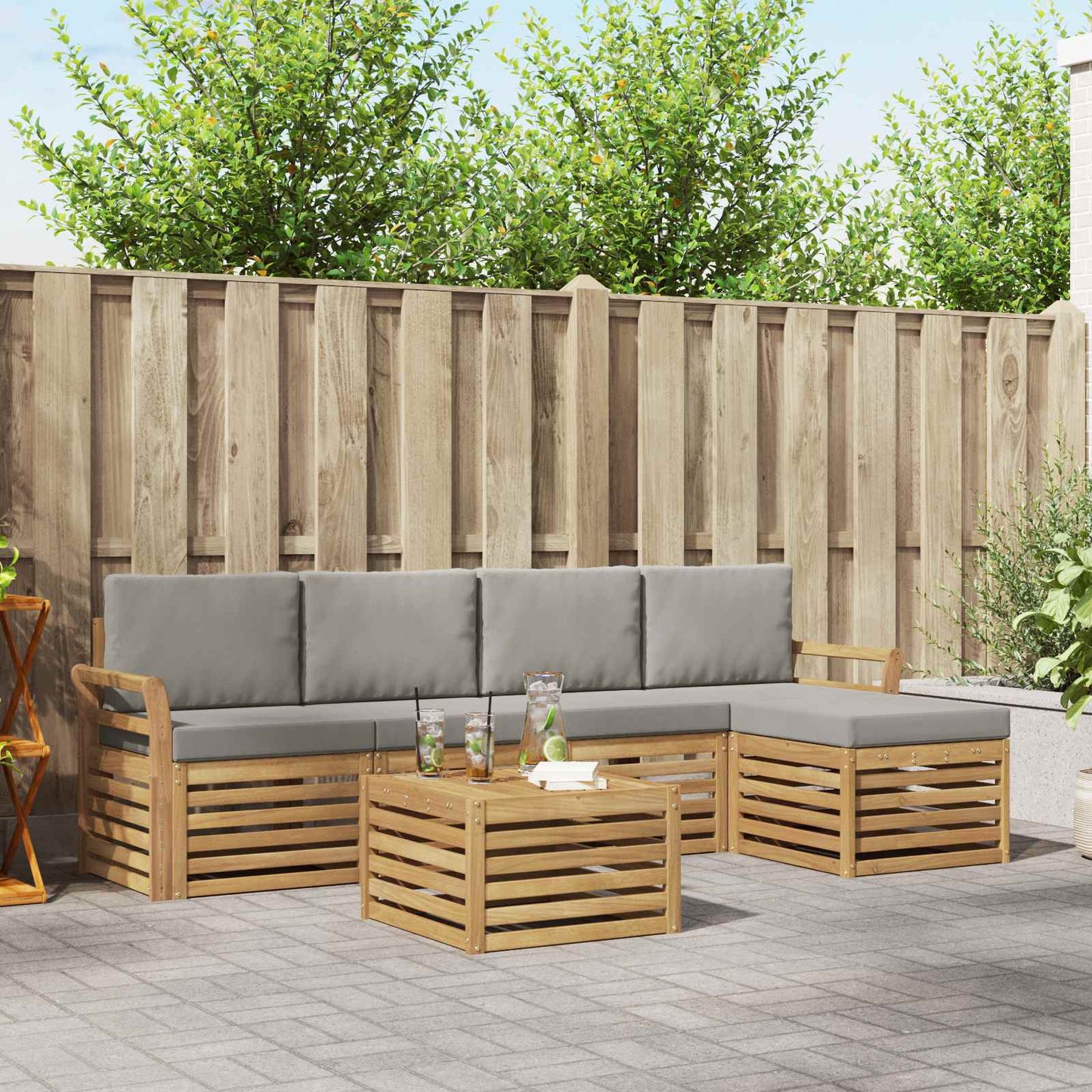 Buiten bankenset 6 pcs Wit en Lichtgrijs 59 x 59 x 37 cm