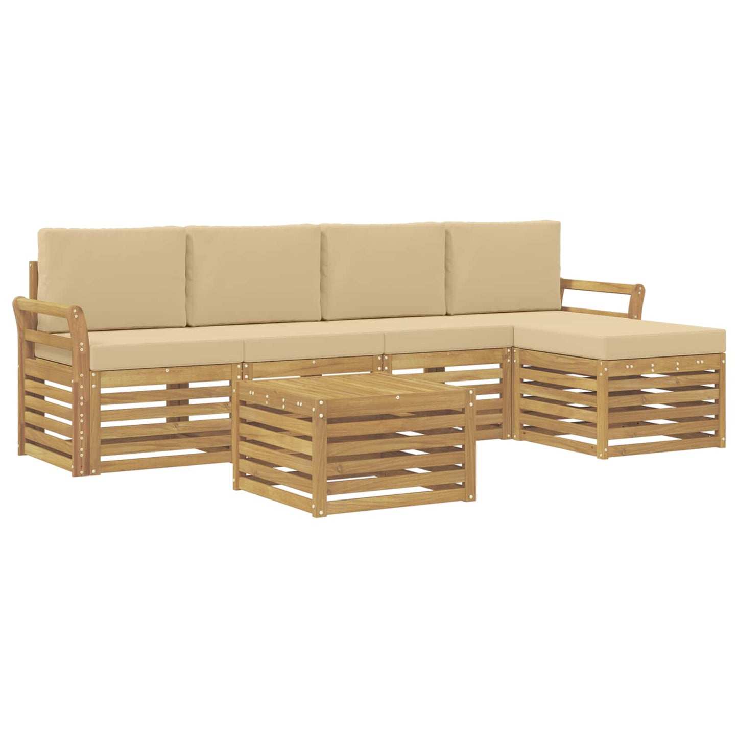 Buiten bankenset 6 pcs Wit en Beige 59 x 59 x 37 cm Polyester
