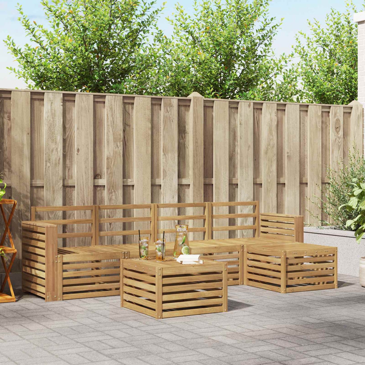 Buiten bankenset 6 pcs Wit 59 x 59 x 37 cm Massief Acaciahout