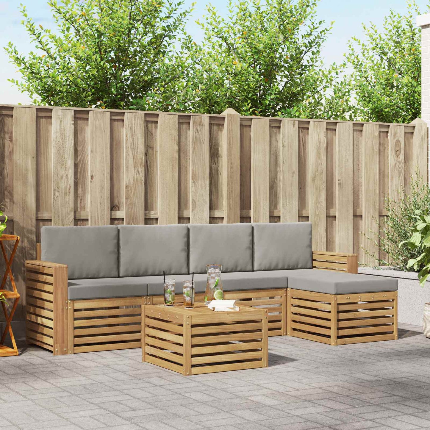 Buiten bankenset 6 pcs Wit en Lichtgrijs 59 x 59 x 37 cm
