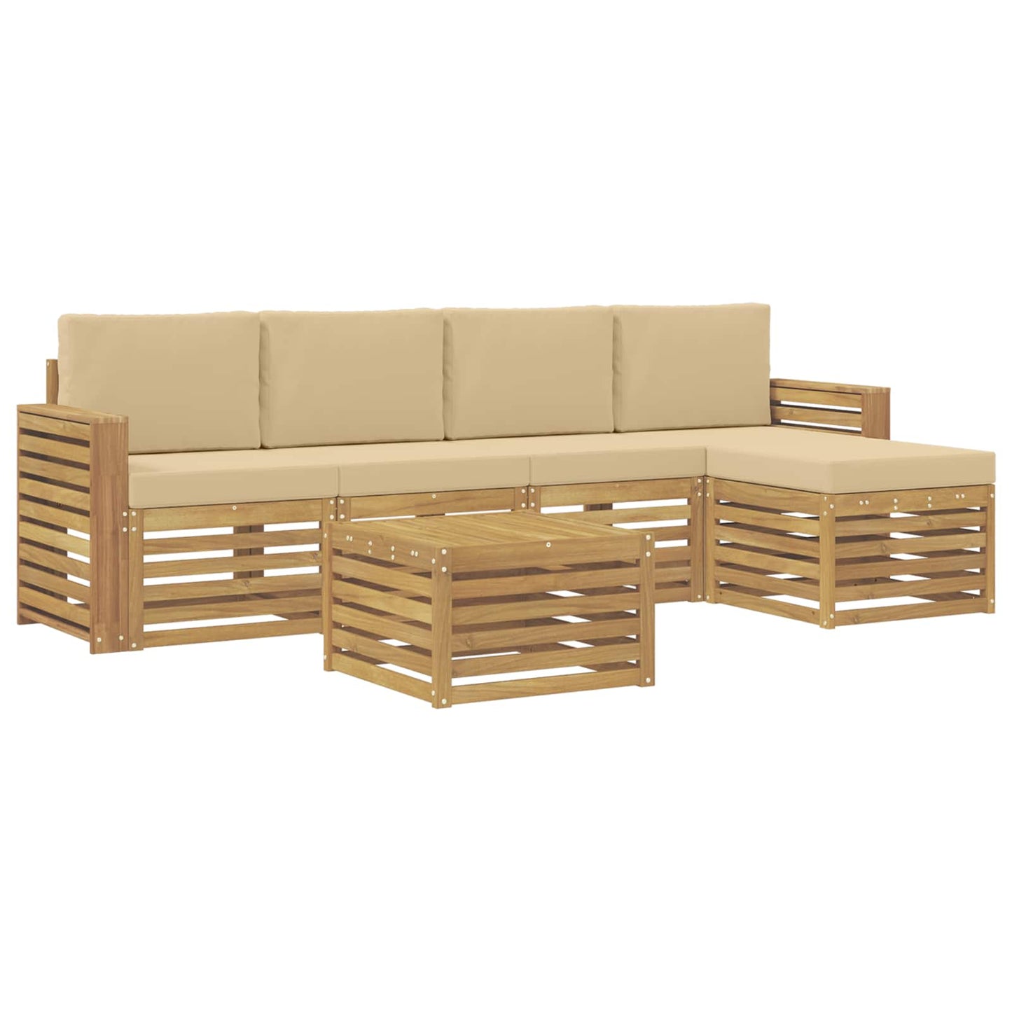 Buiten bankenset 6 pcs Wit en Beige 59 x 59 x 37 cm Polyester