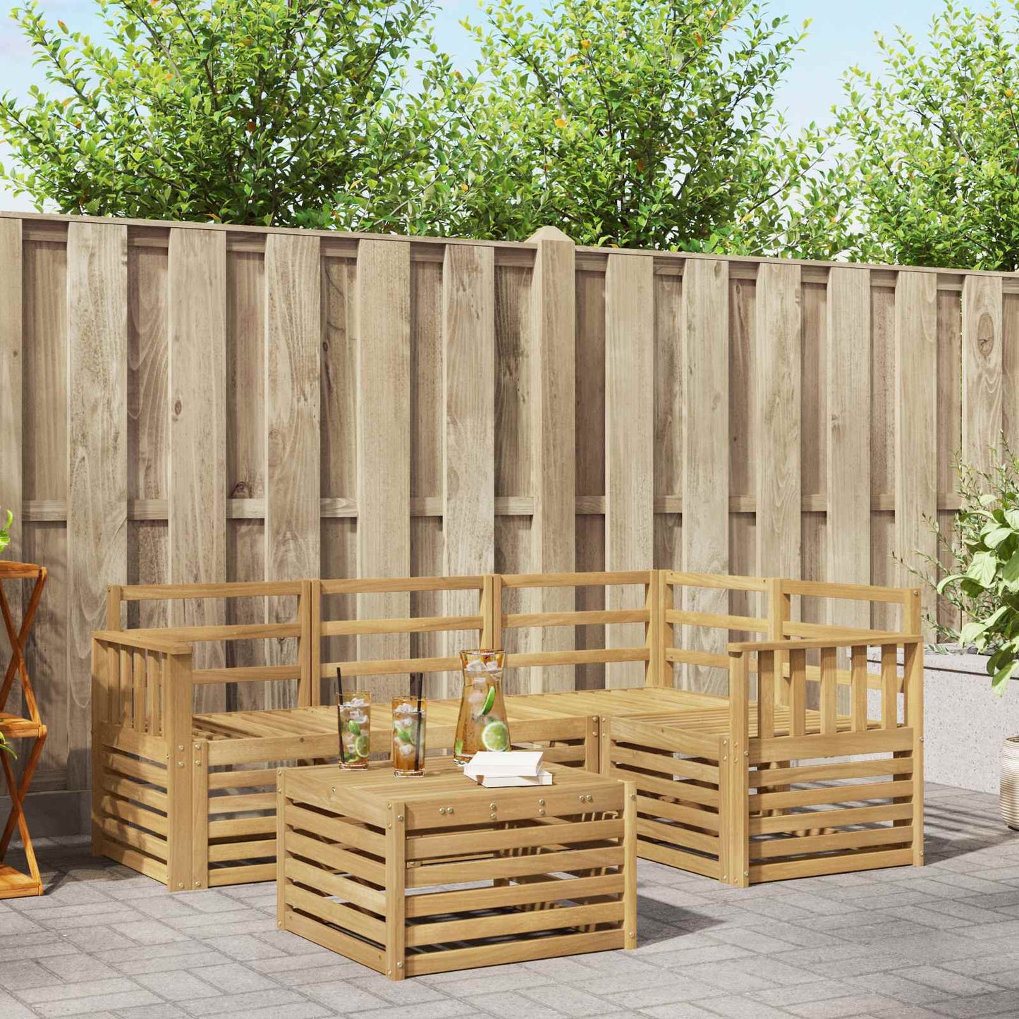 Buiten bankenset 5 pcs Wit 59 x 59 x 37 cm Massief Acaciahout