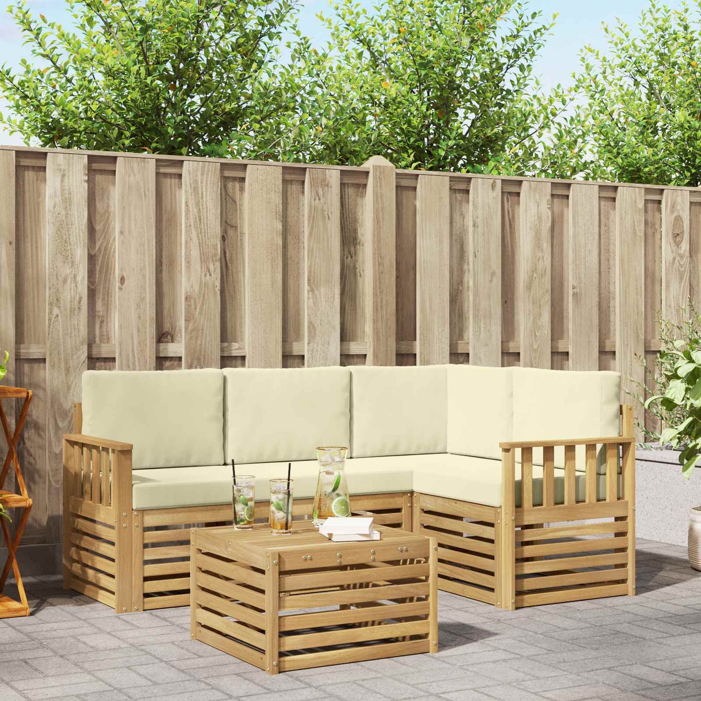 Buiten bankenset 5 pcs Wit en crèmekleurig 59 x 59 x 37 cm