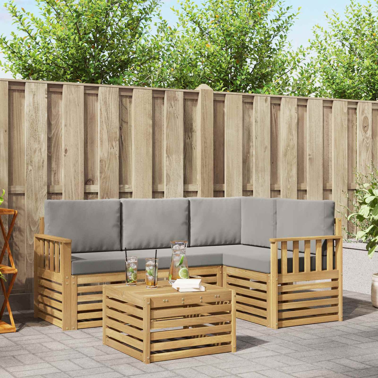 Buiten bankenset 5 pcs Wit en Lichtgrijs 59 x 59 x 37 cm