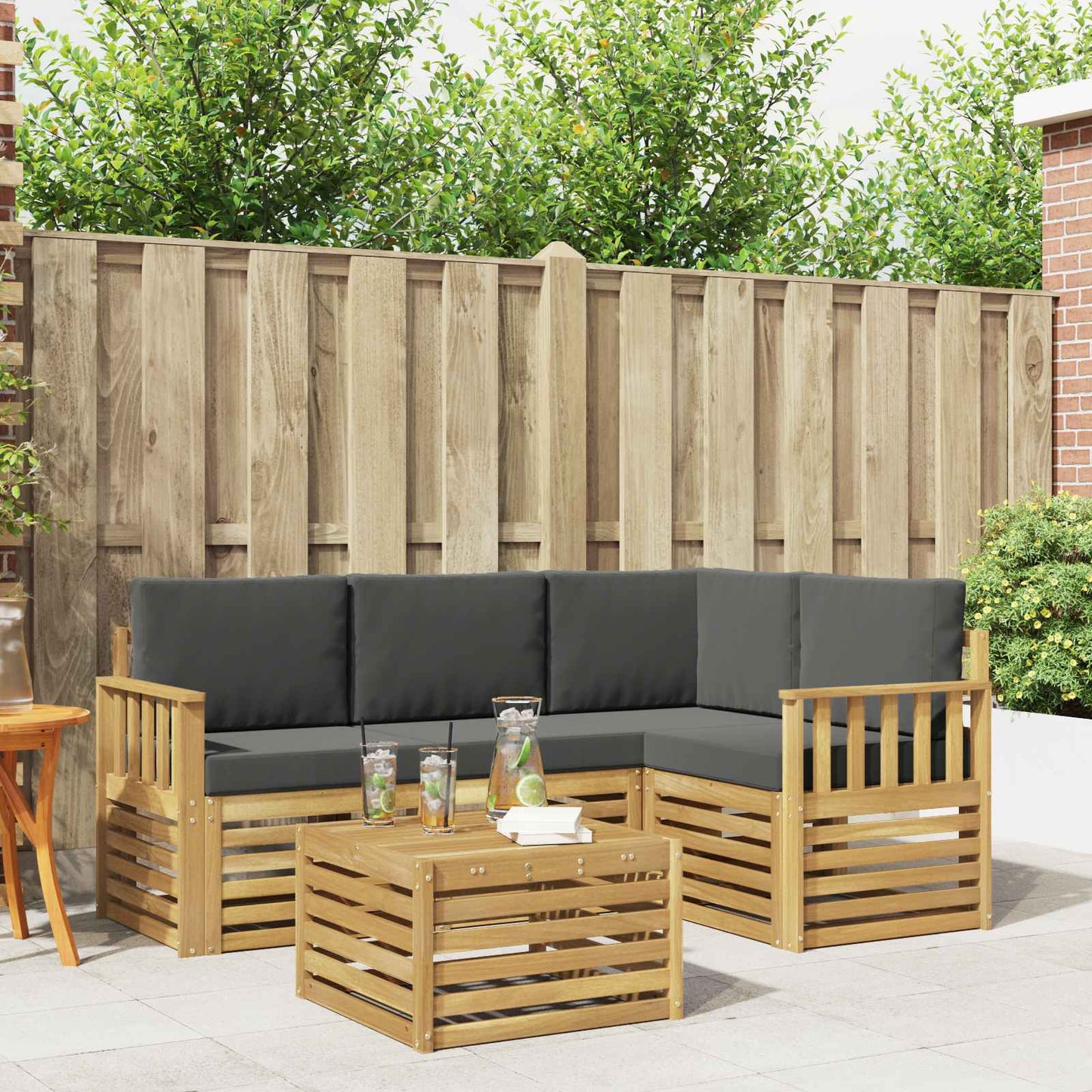 Buiten bankenset 5 pcs Wit en antracietkleurig 59 x 59 x 37 cm