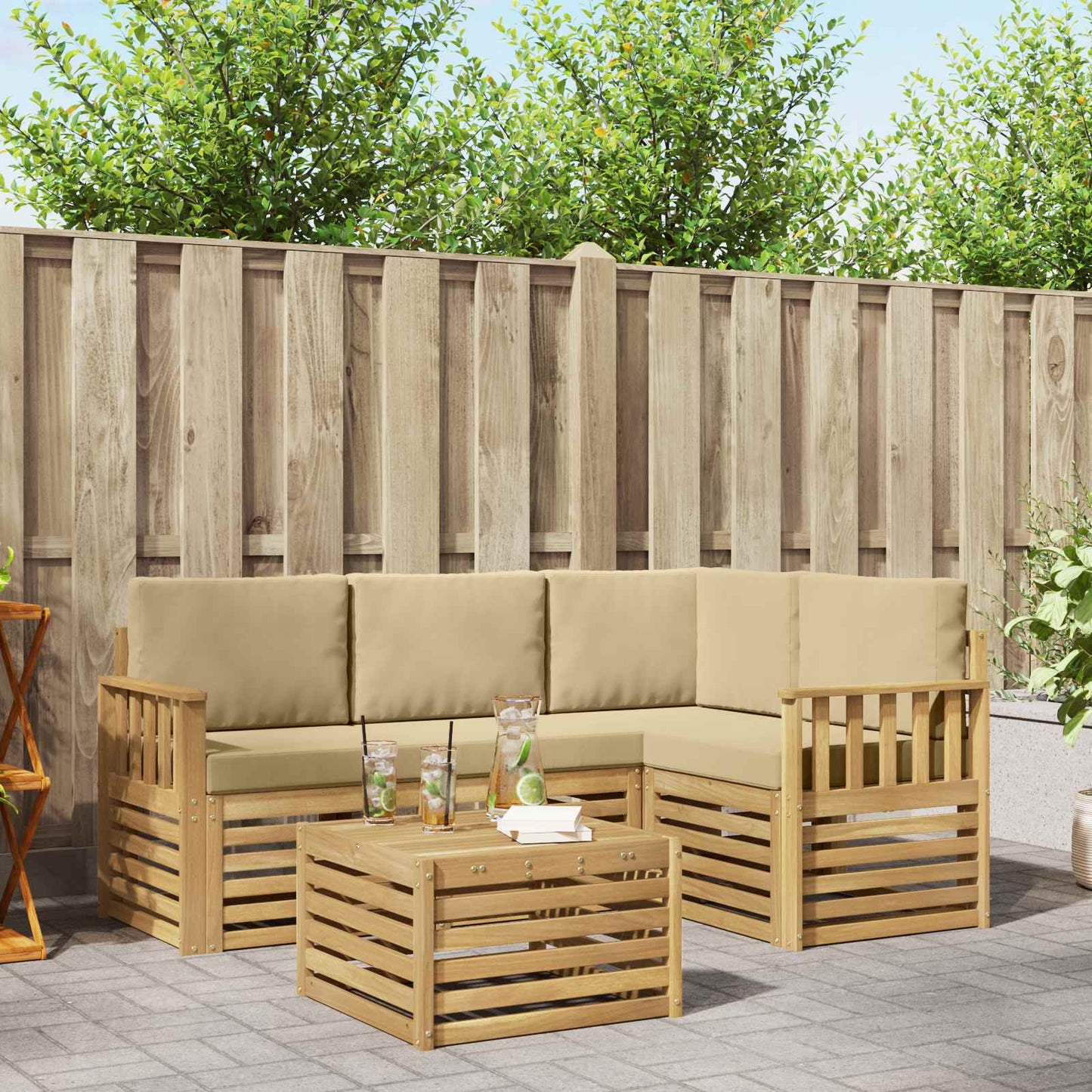 Buiten bankenset 5 pcs Wit en Beige 59 x 59 x 37 cm Polyester