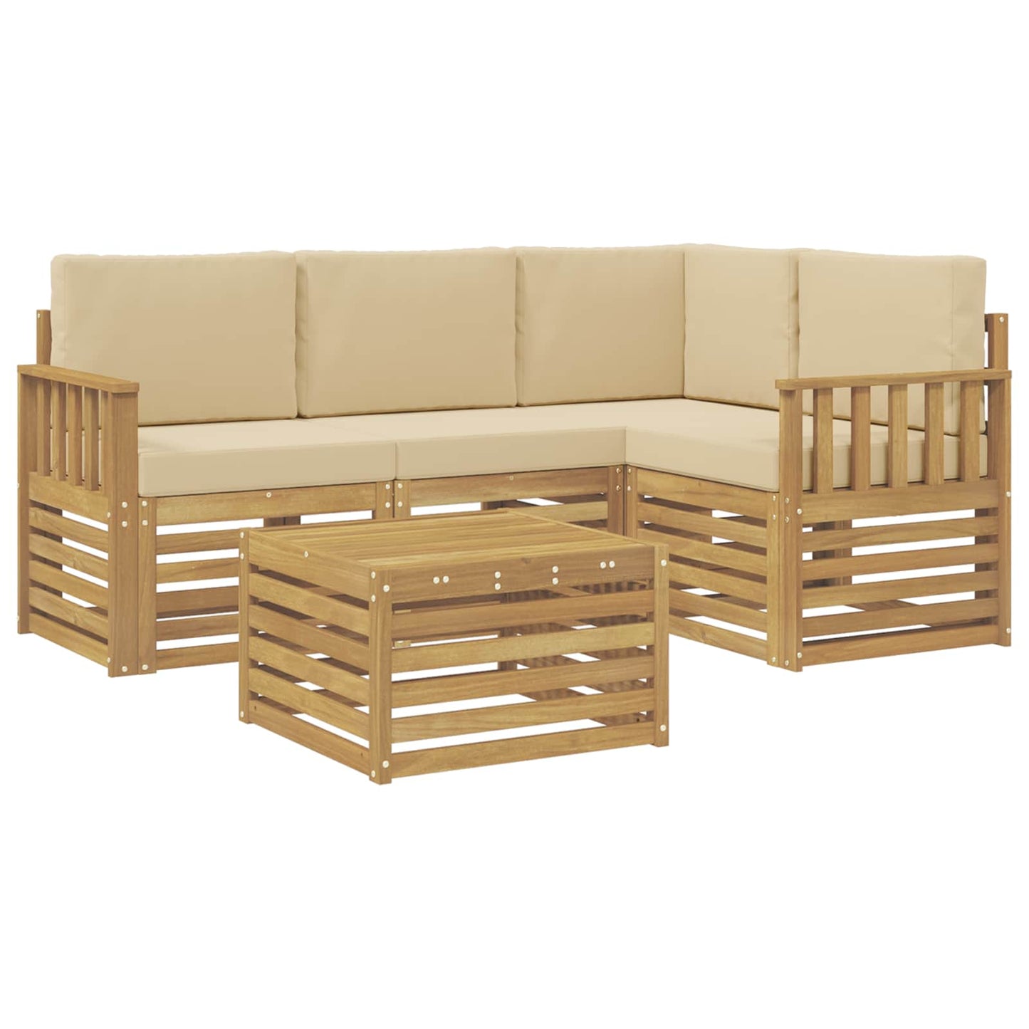 Buiten bankenset 5 pcs Wit en Beige 59 x 59 x 37 cm Polyester