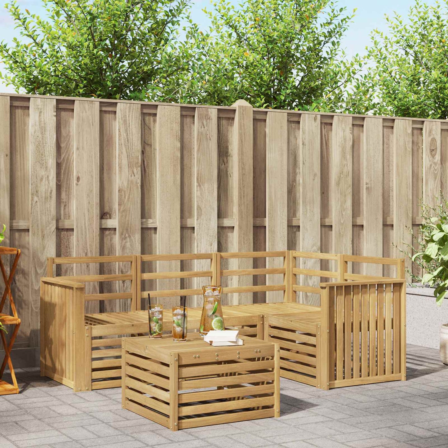 Buiten bankenset 5 pcs Wit 59 x 59 x 37 cm Massief Acaciahout