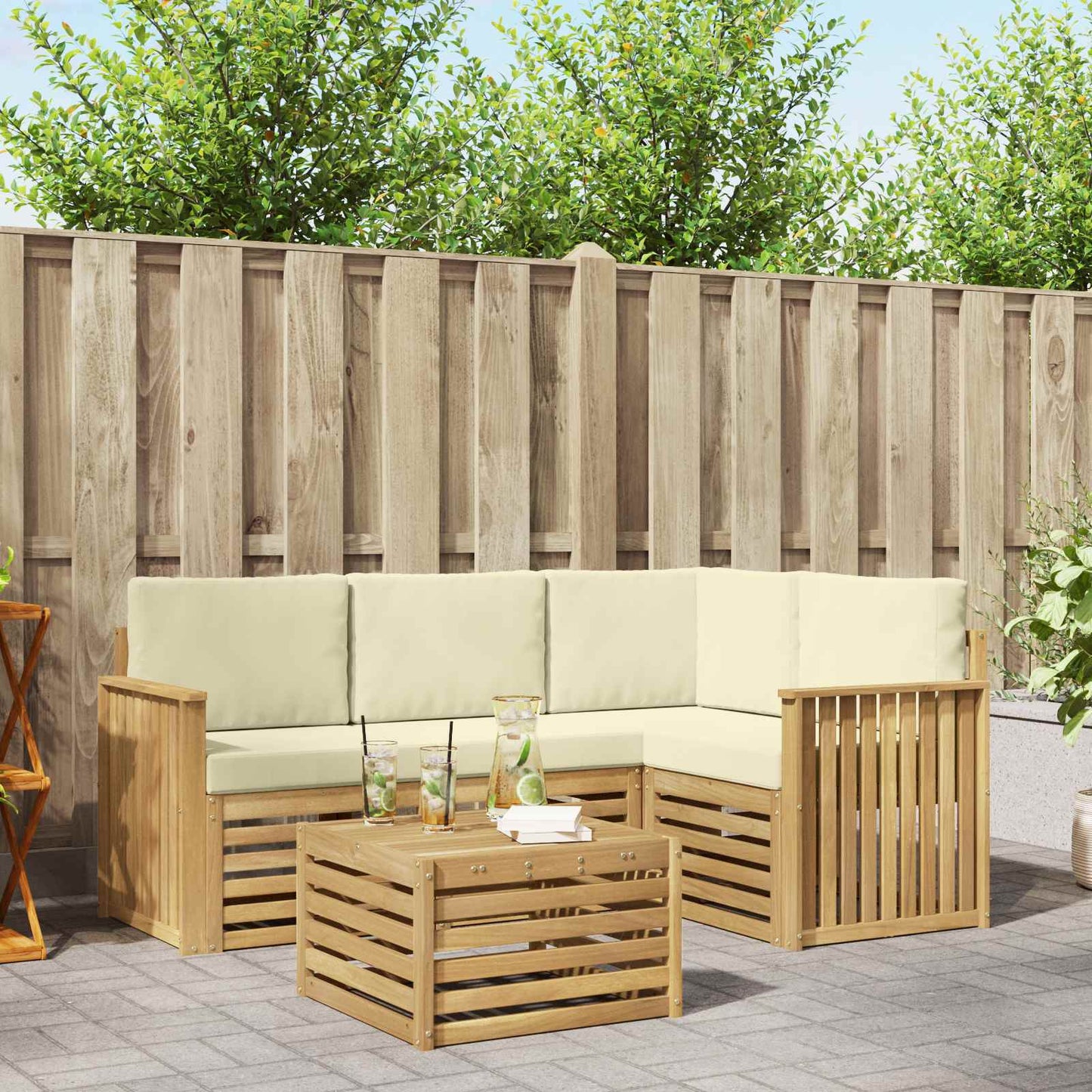 Buiten bankenset 5 pcs Wit en crèmekleurig 59 x 59 x 37 cm