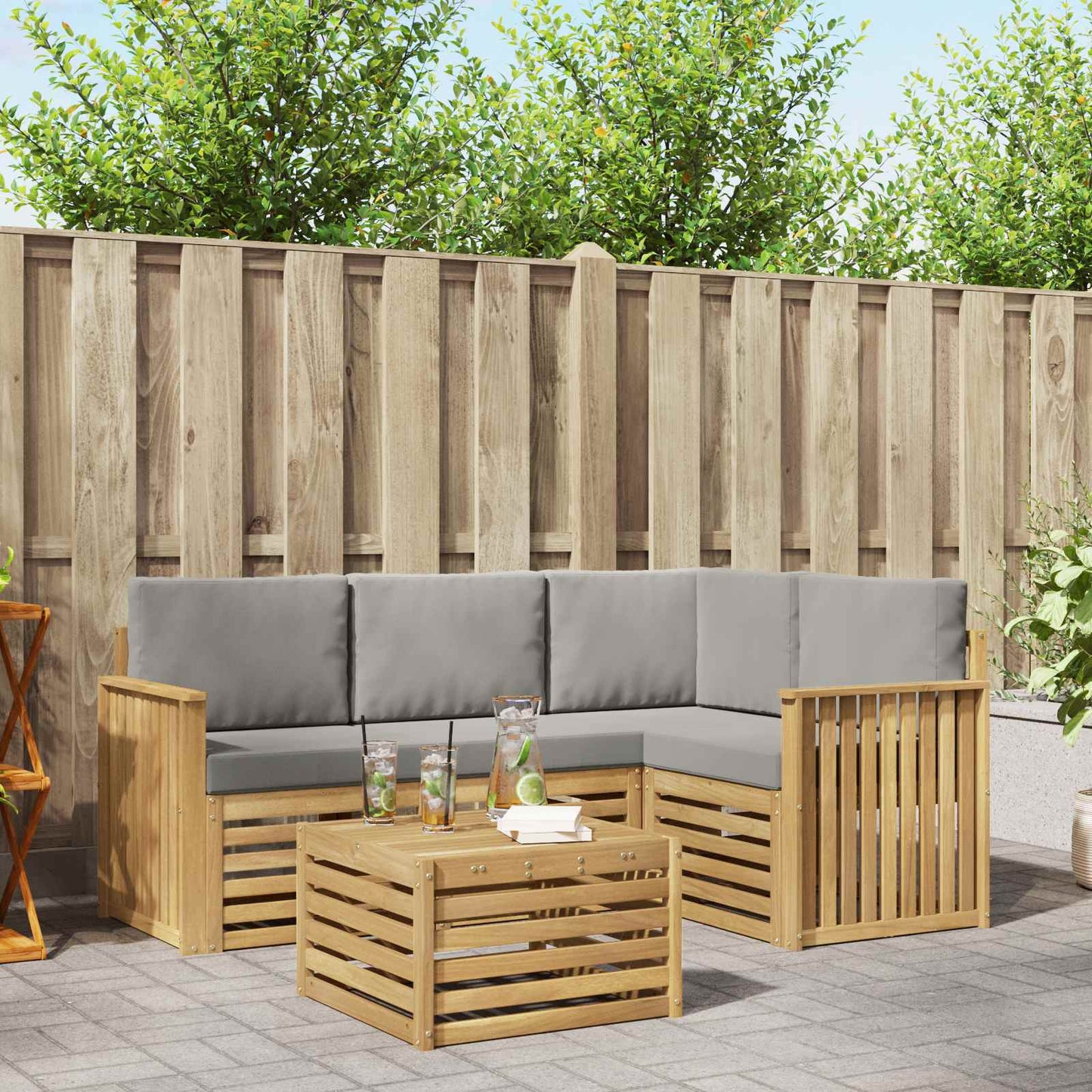 Buiten bankenset 5 pcs Wit en Lichtgrijs 59 x 59 x 37 cm
