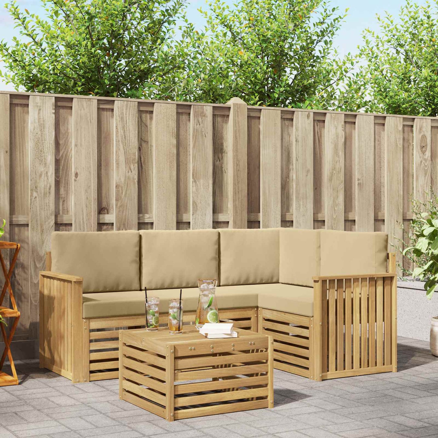 Buiten bankenset 5 pcs Wit en Beige 59 x 59 x 37 cm Polyester