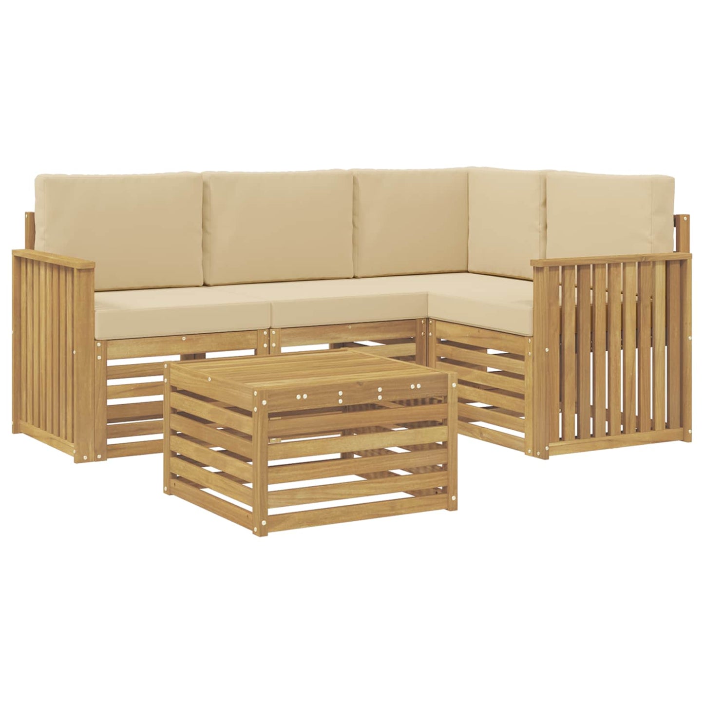 Buiten bankenset 5 pcs Wit en Beige 59 x 59 x 37 cm Polyester