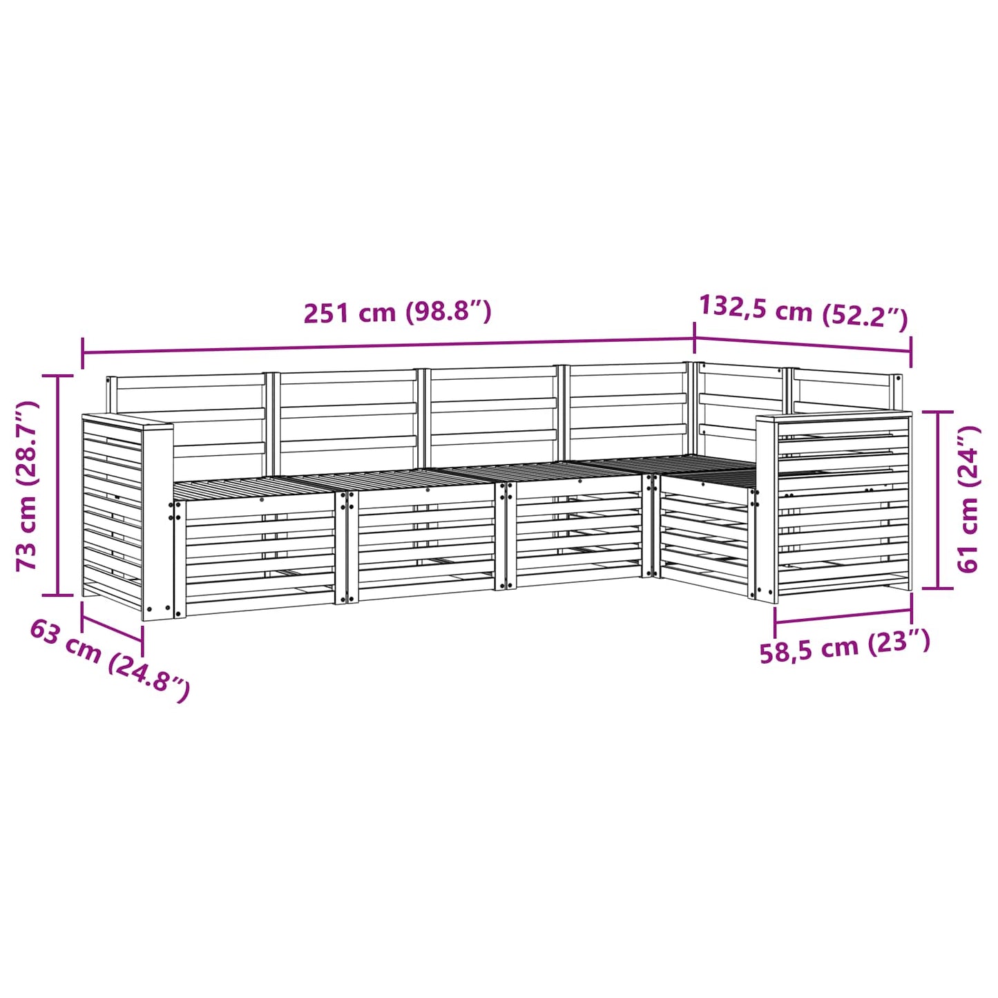 Buiten bankenset 5 pcs Wit 251 x 132,5 x 73 cm