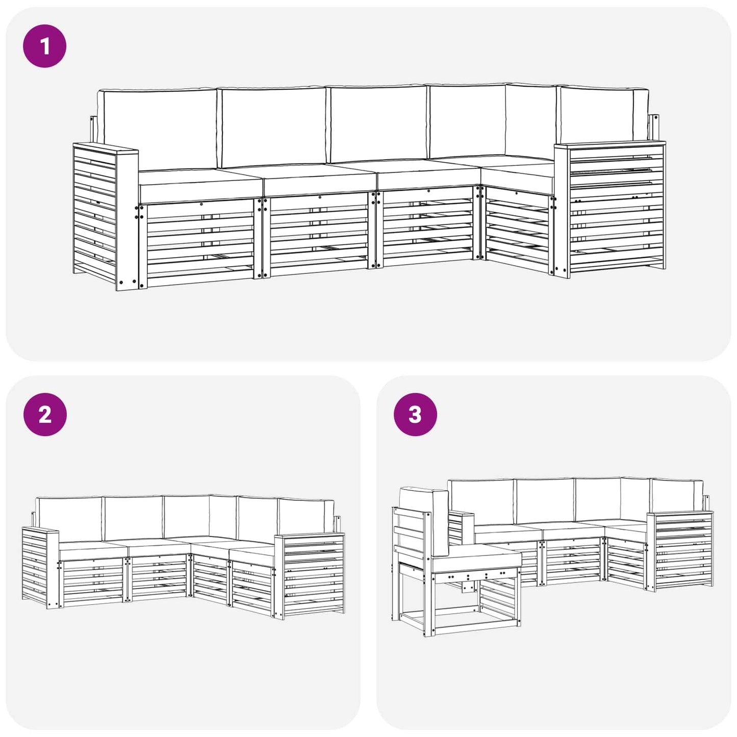 Buiten bankenset 5 pcs Wit en crèmekleurig 251 x 132,5 x 73 cm