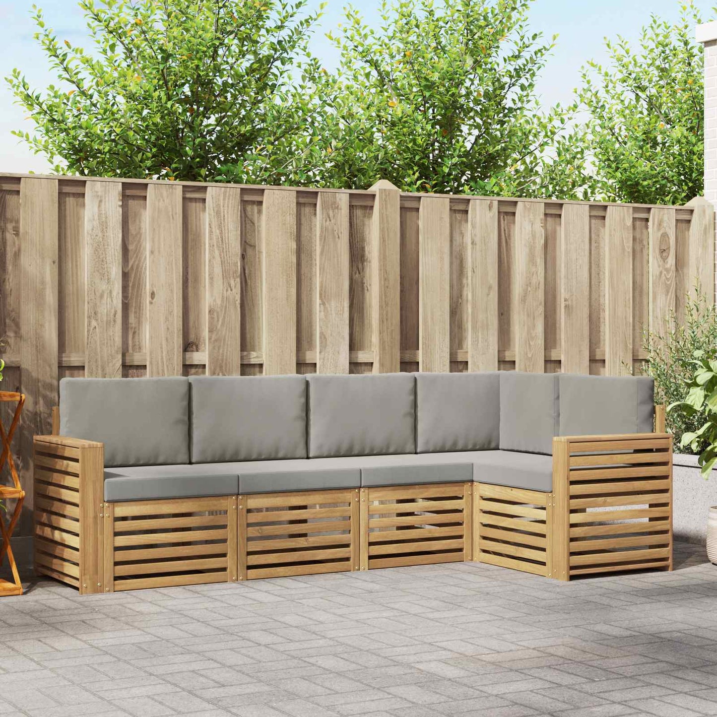Buiten bankenset 5 pcs Wit en Lichtgrijs 251 x 132,5 x 73 cm