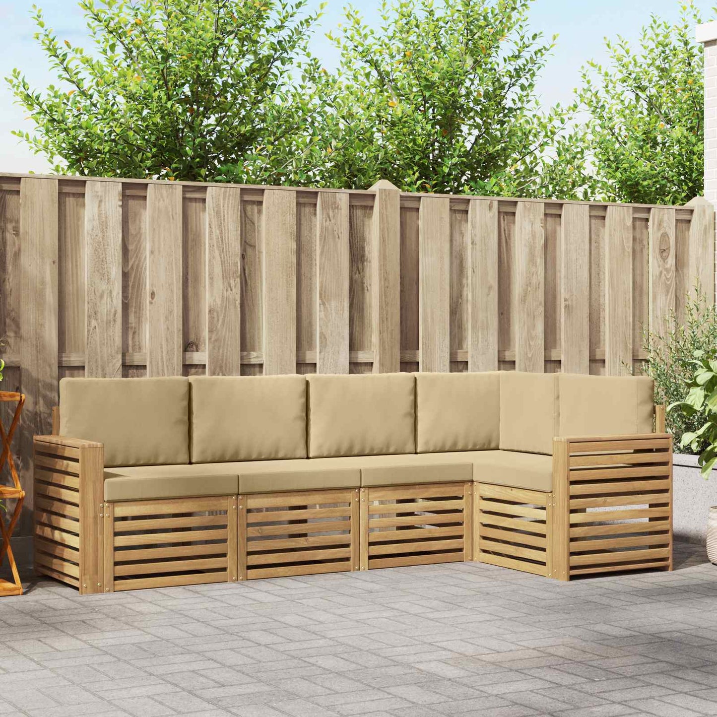 Buiten bankenset 5 pcs Wit en Beige 251 x 132,5 x 73 cm
