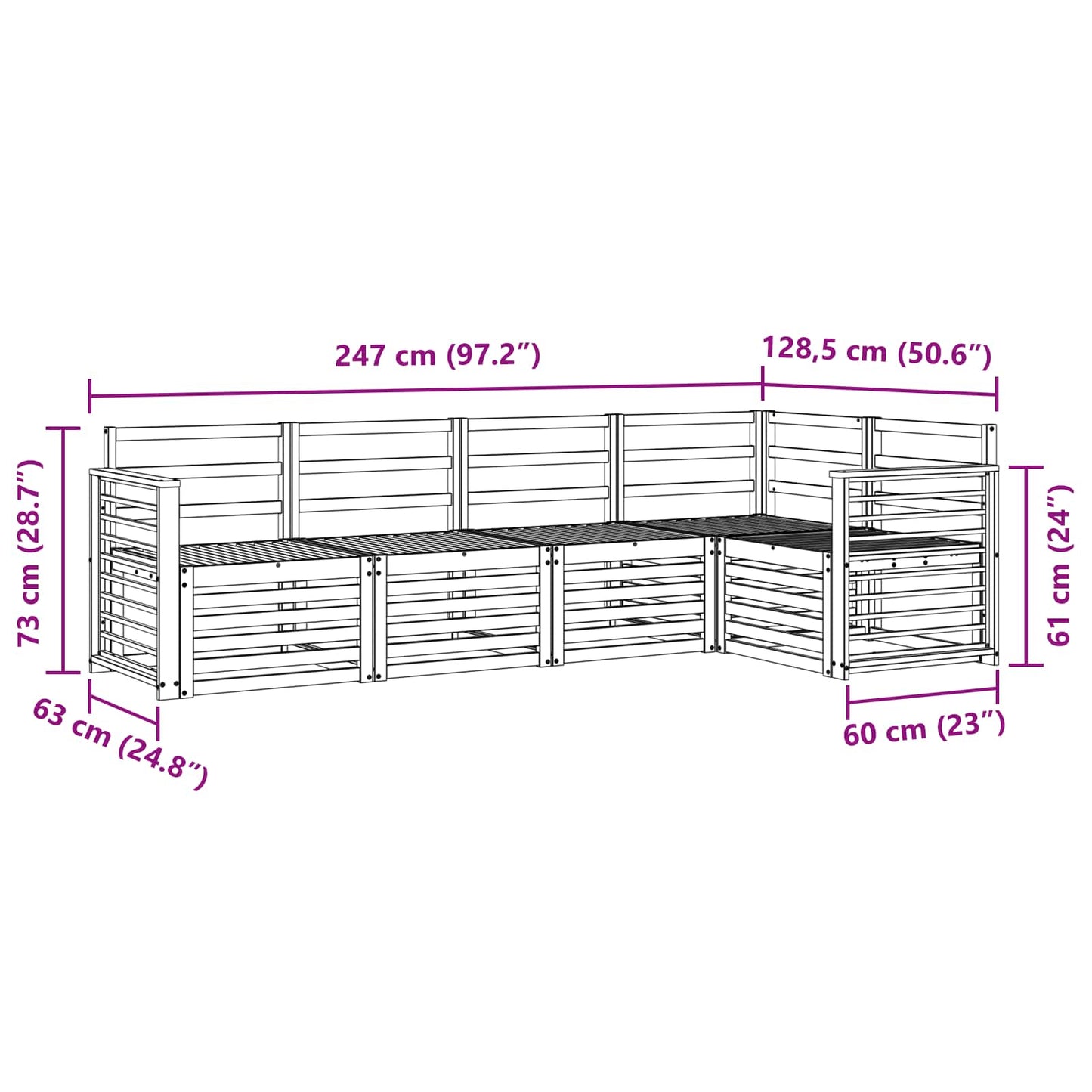 Buiten bankenset 5 pcs Wit 247 x 128,5 x 73 cm