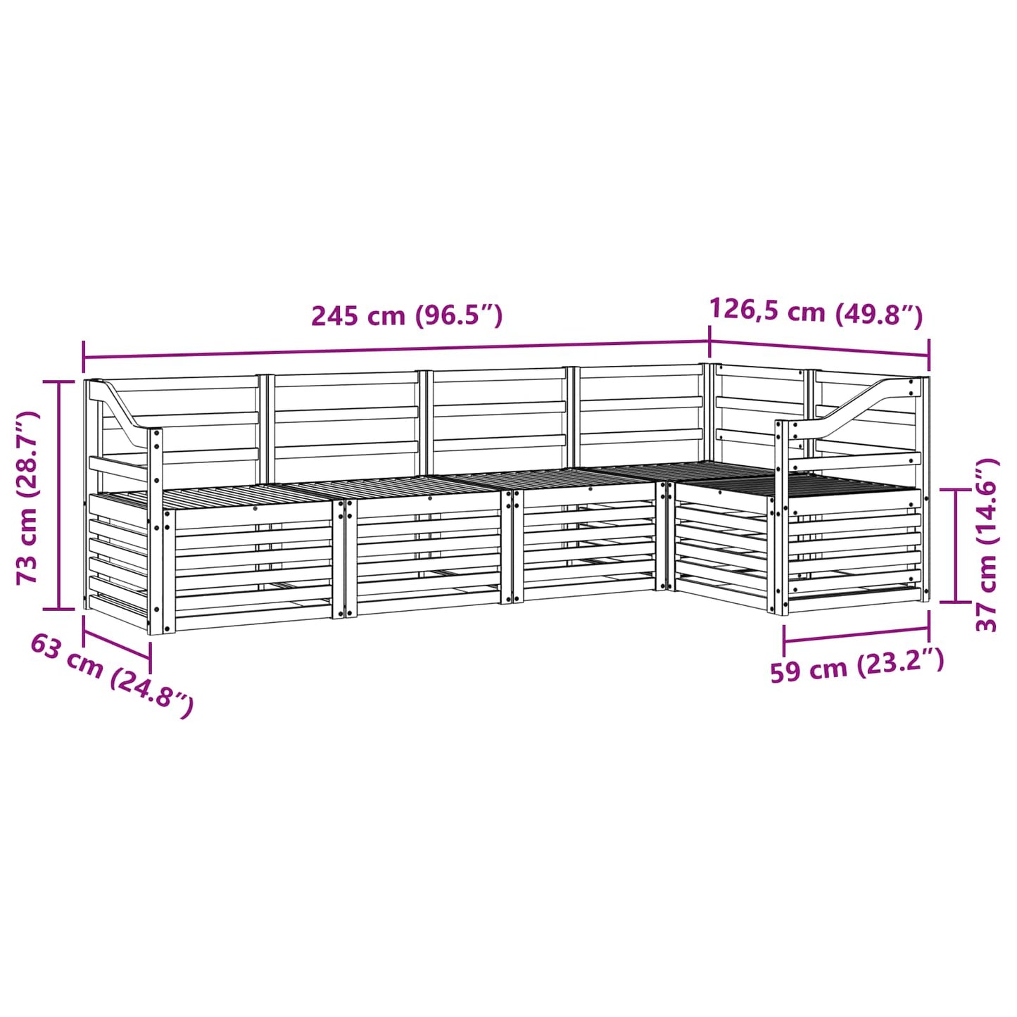 Buiten bankenset 5 pcs Wit 245 x 126,5 x 73 cm