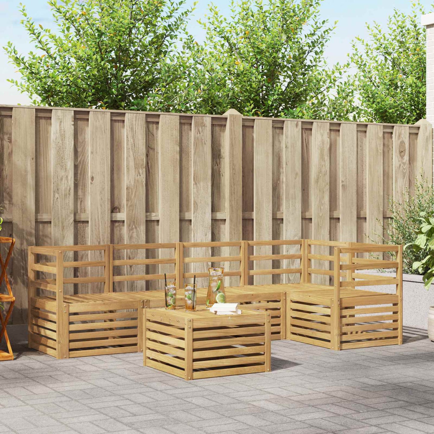 Buiten bankenset 6 pcs Wit 59 x 59 x 37 cm Massief Acaciahout