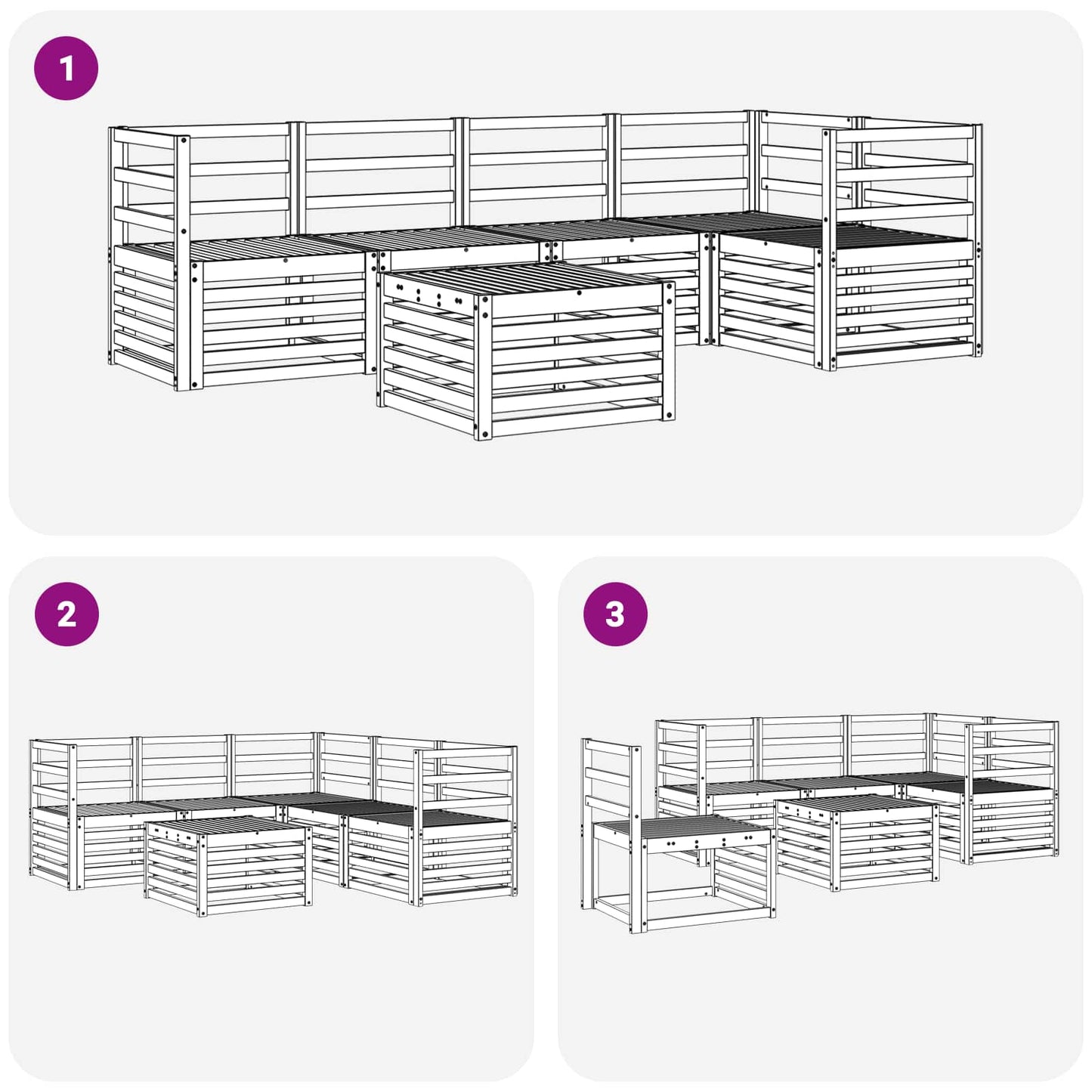 Buiten bankenset 6 pcs Wit 59 x 59 x 37 cm Massief Acaciahout