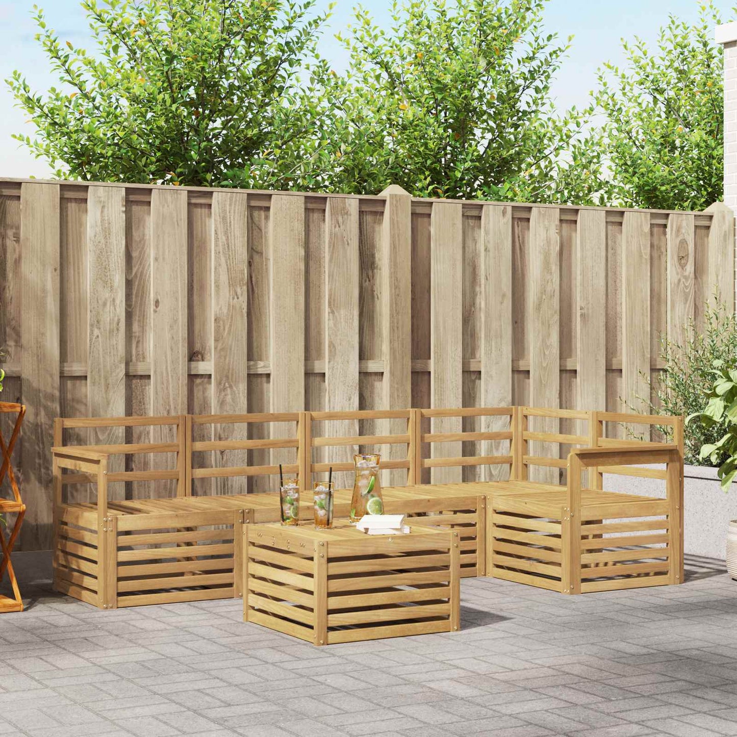 Buiten bankenset 6 pcs Wit 59 x 59 x 37 cm Massief Acaciahout
