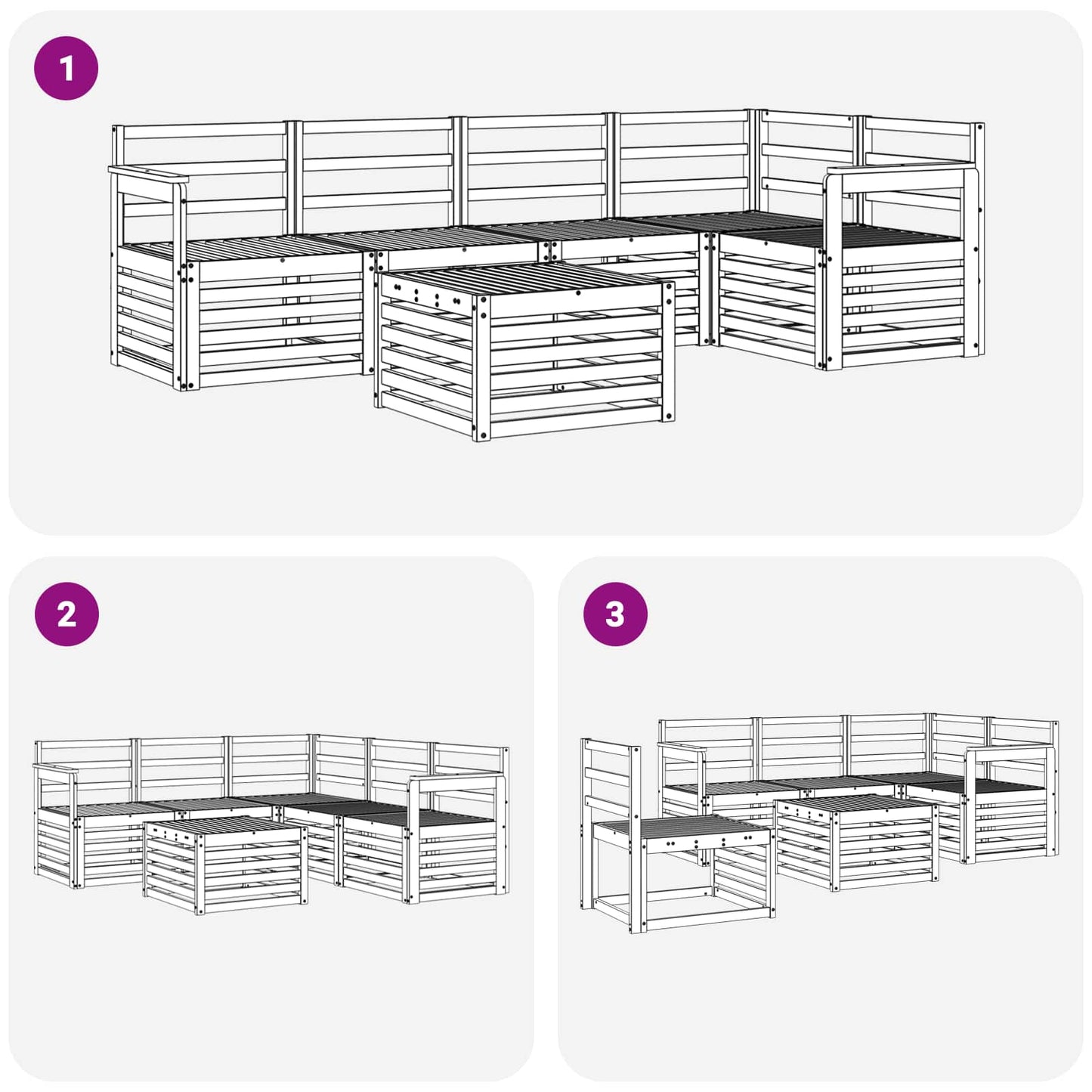 Buiten bankenset 6 pcs Wit 59 x 59 x 37 cm Massief Acaciahout