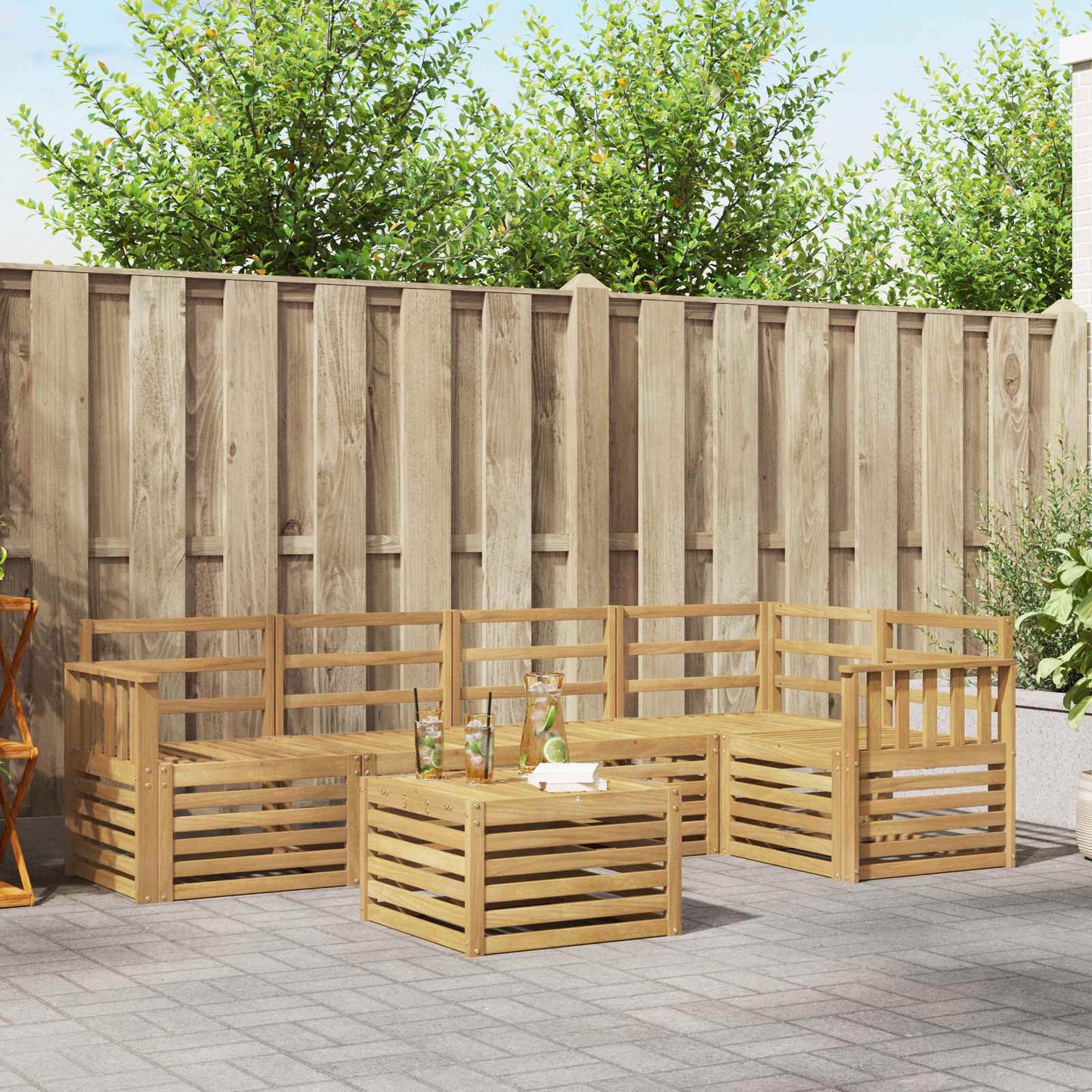 Buiten bankenset 6 pcs Wit 59 x 59 x 37 cm Massief Acaciahout