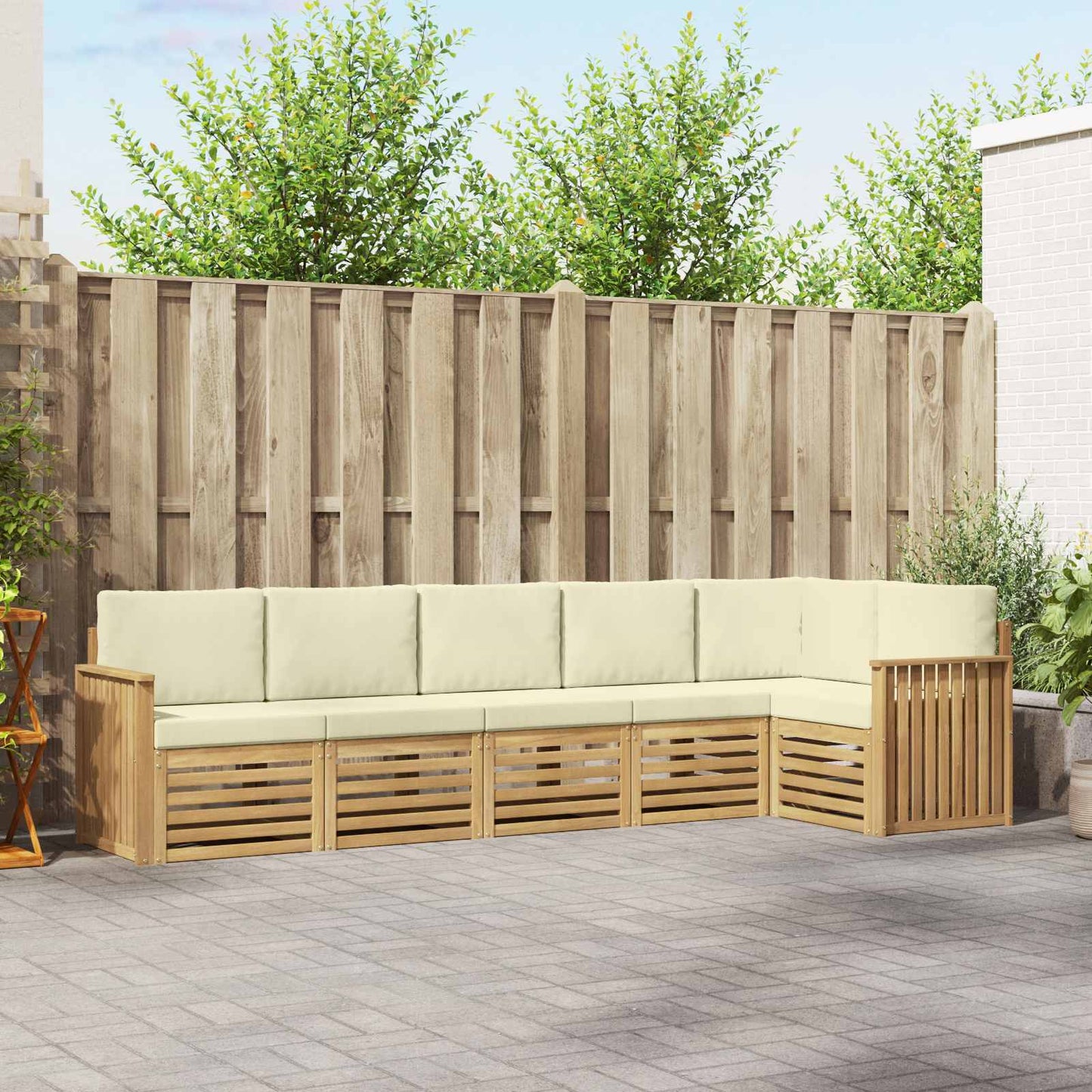 Buiten bankenset 6 pcs Wit en crèmekleurig 306 x 128,5 x 73 cm