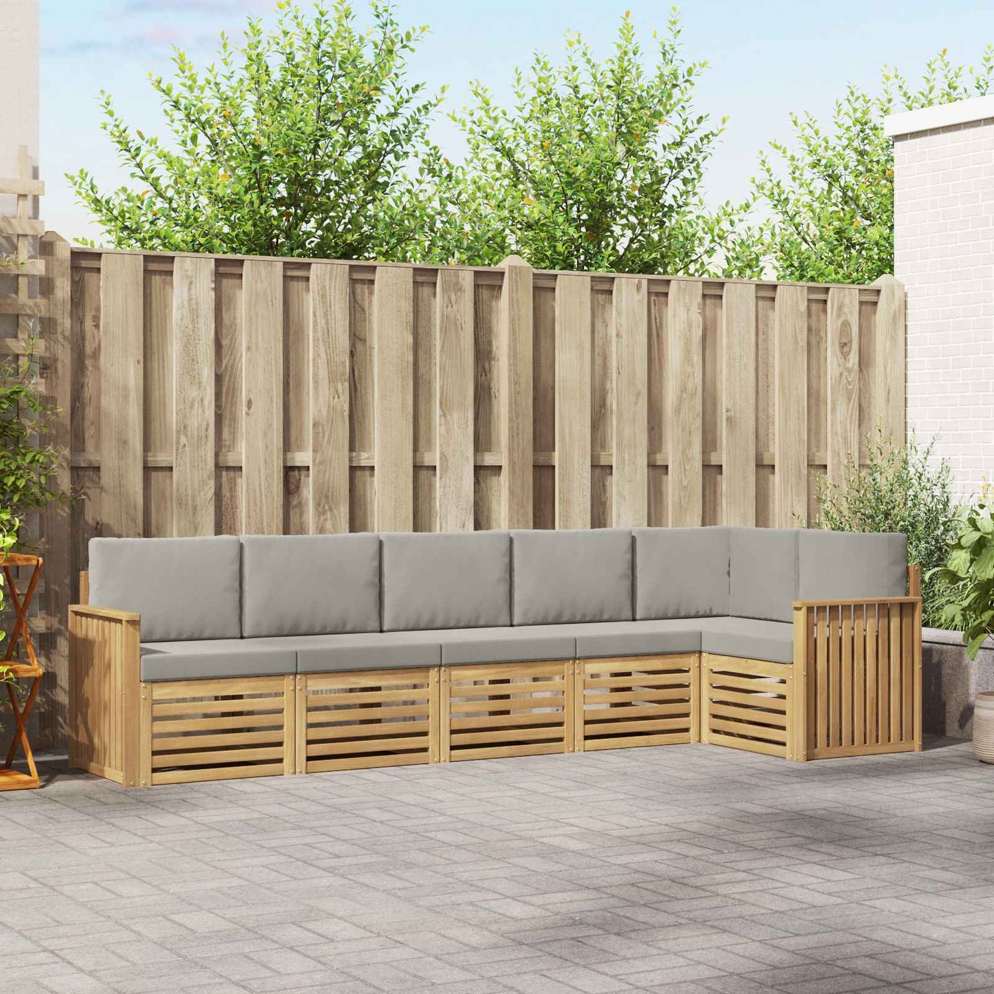 Buiten bankenset 6 pcs Wit en Lichtgrijs 306 x 128,5 x 73 cm