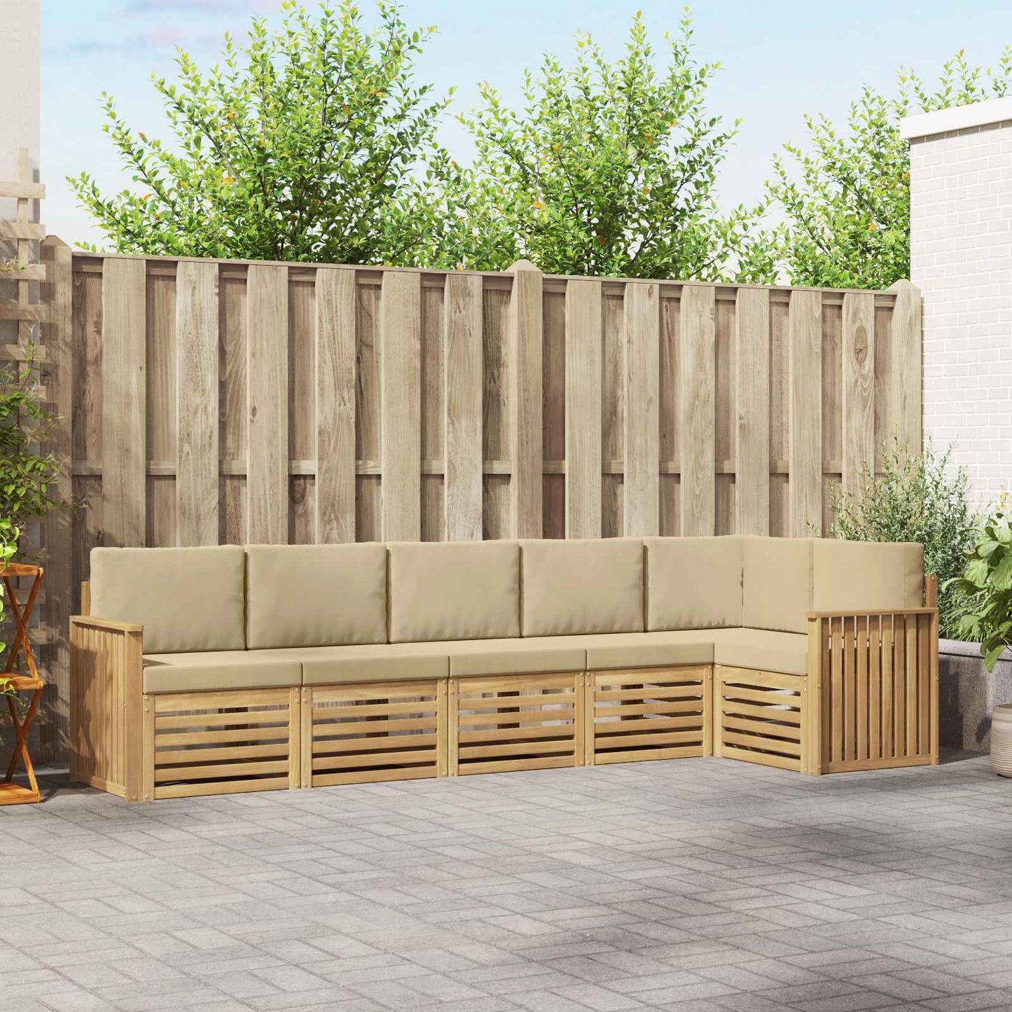 Buiten bankenset 6 pcs Wit en Beige 306 x 128,5 x 73 cm
