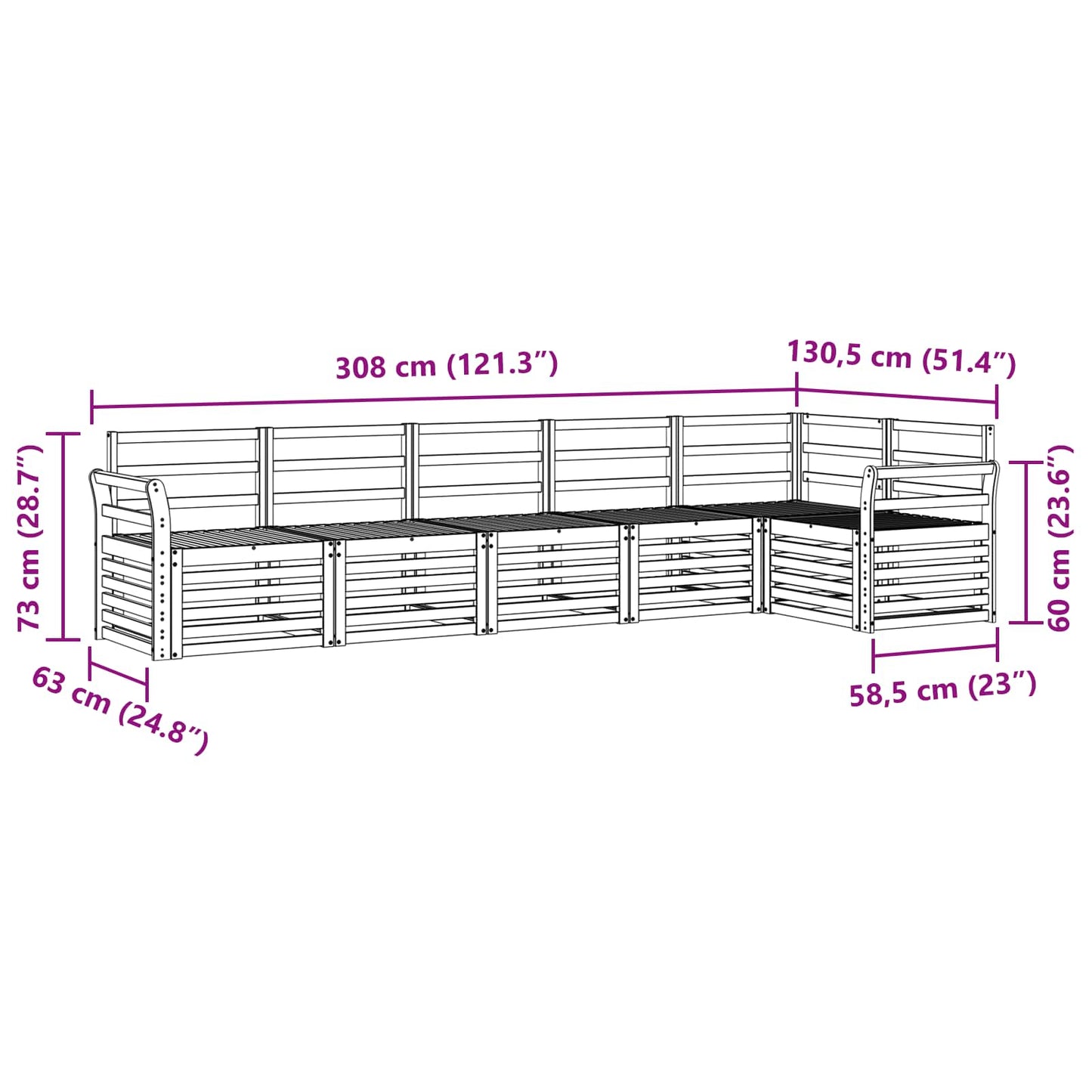Buiten bankenset 6 pcs Wit 308 x 130,5 x 73 cm