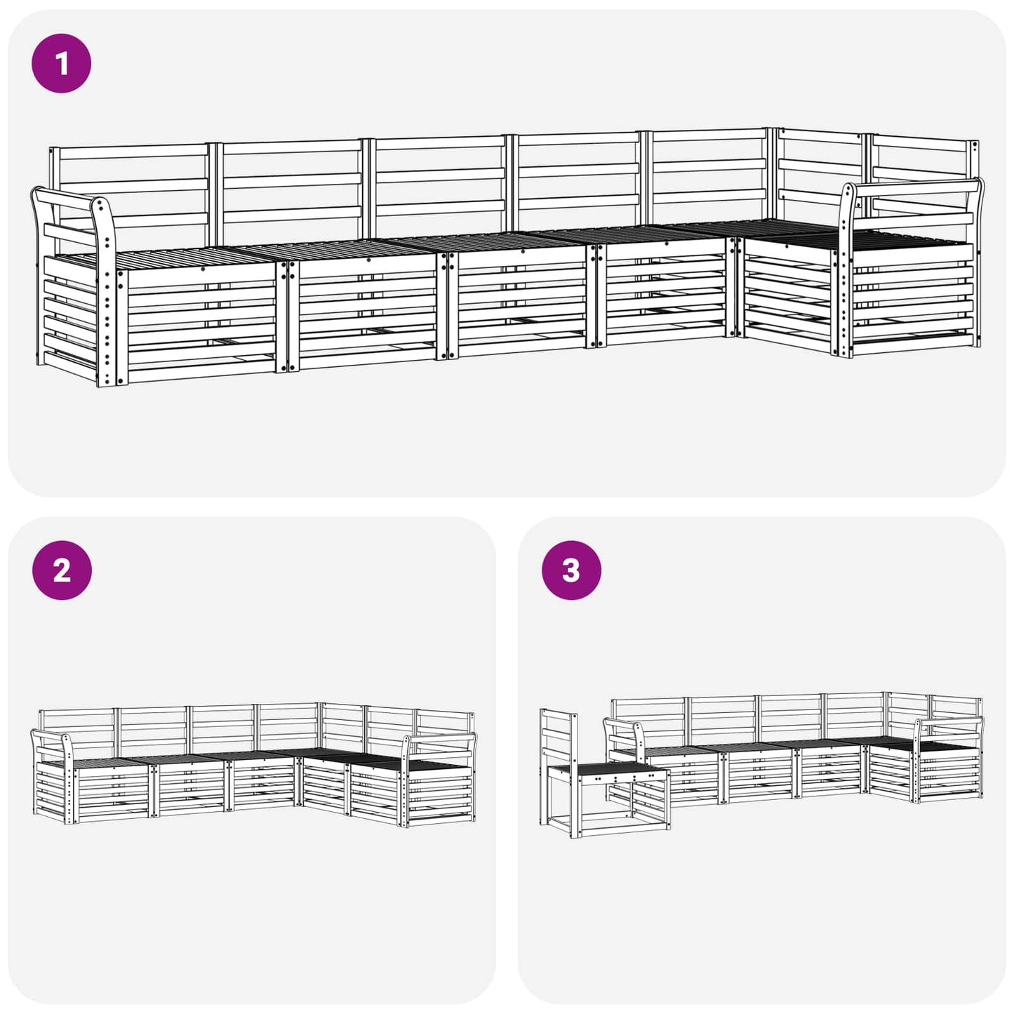 Buiten bankenset 6 pcs Wit 308 x 130,5 x 73 cm