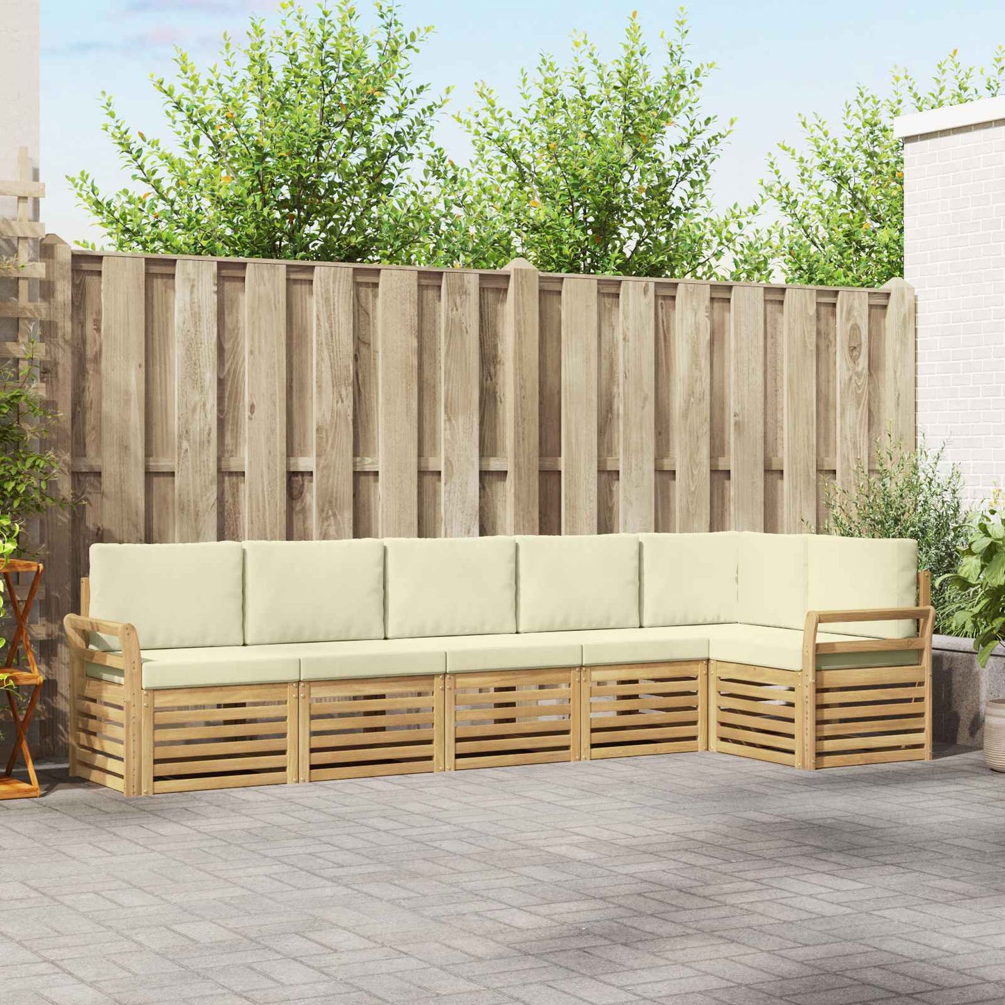 Buiten bankenset 6 pcs Wit en crèmekleurig 308 x 130,5 x 73 cm