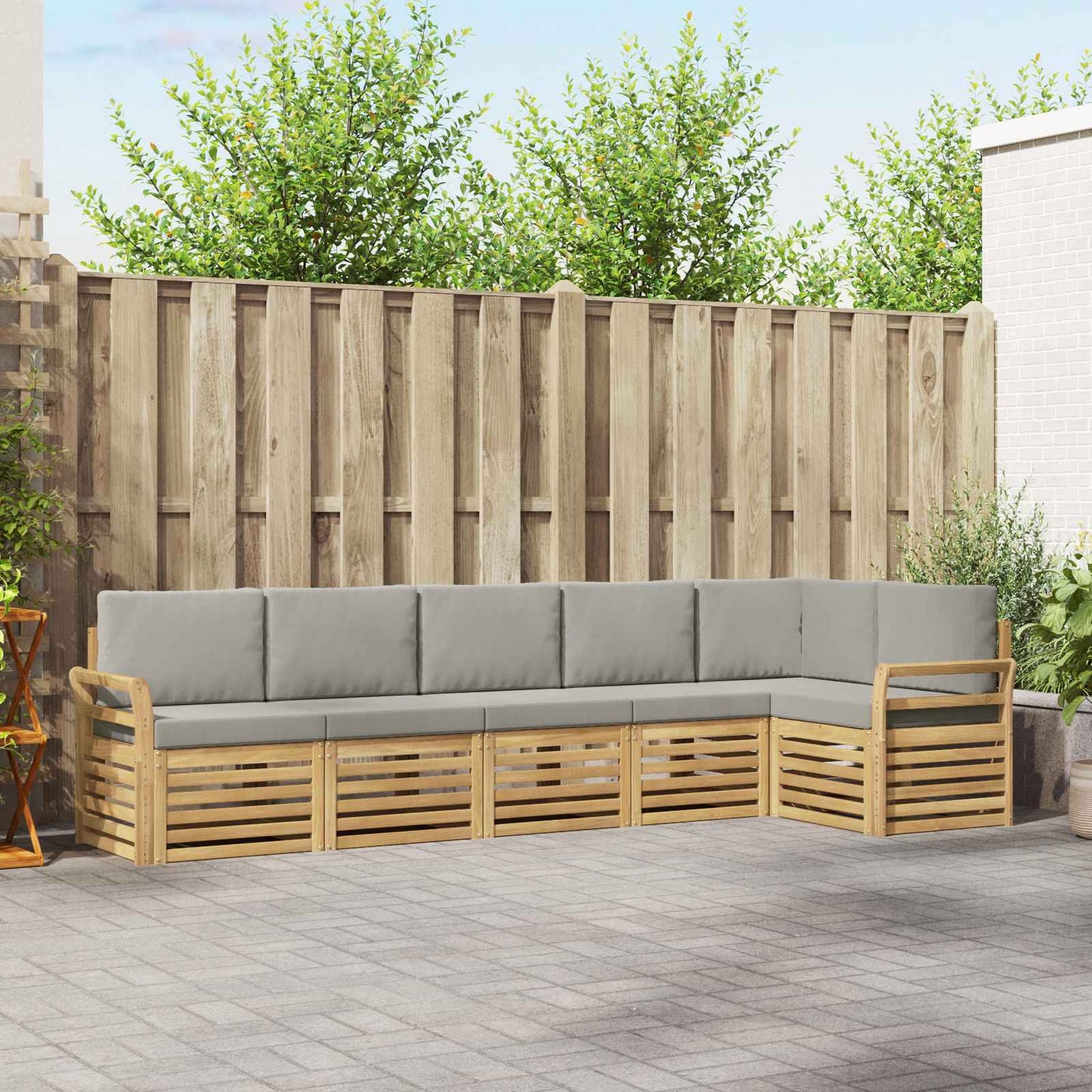 Buiten bankenset 6 pcs Wit en Lichtgrijs 308 x 130,5 x 73 cm