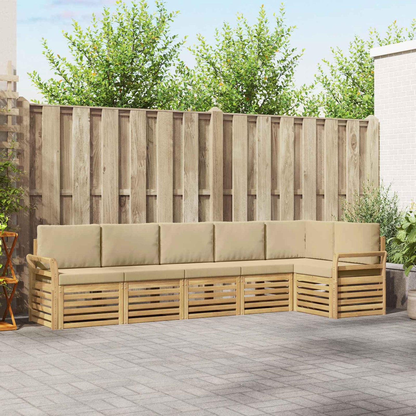 Buiten bankenset 6 pcs Wit en Beige 308 x 130,5 x 73 cm