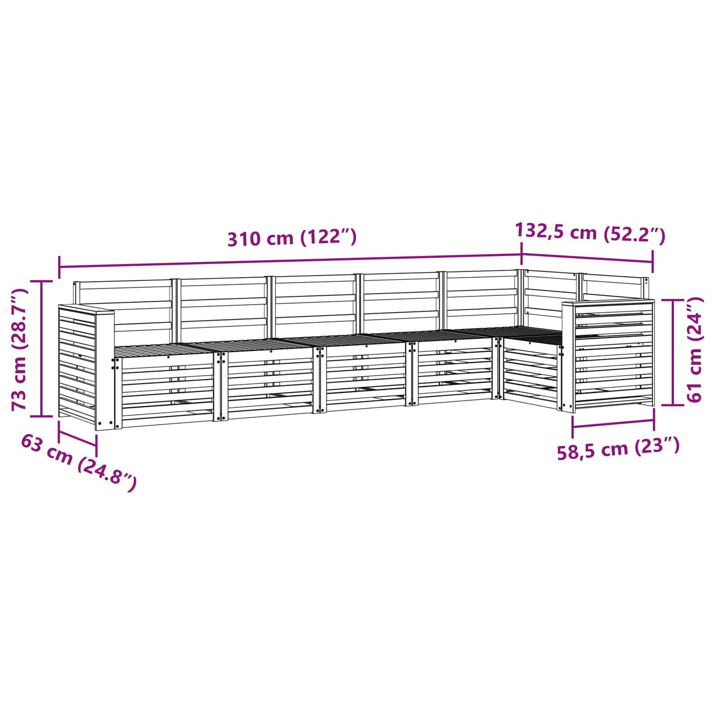 Buiten bankenset 6 pcs Wit 310 x 132,5 x 73 cm
