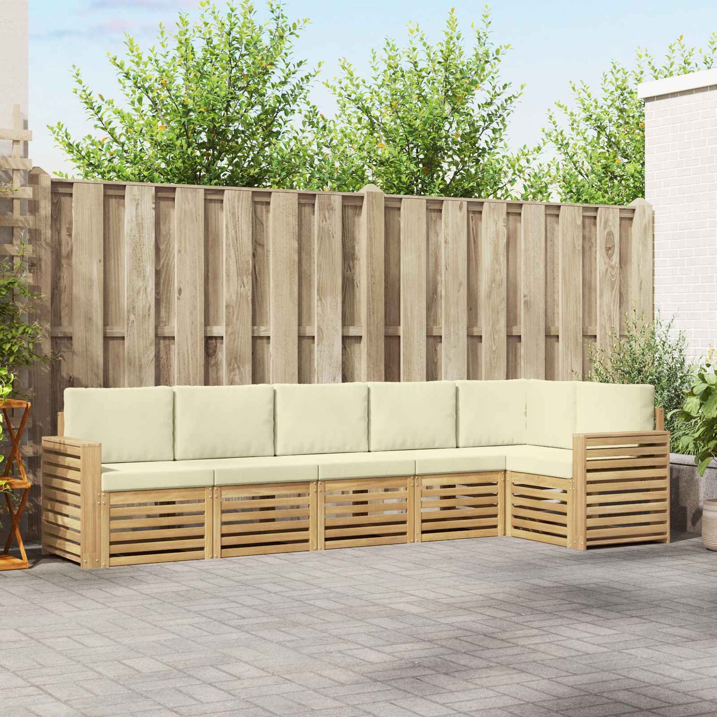 Buiten bankenset 6 pcs Wit en crèmekleurig 310 x 132,5 x 73 cm