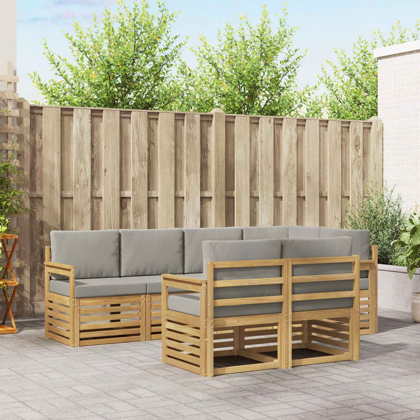 Buiten bankenset 7 pcs Wit en Lichtgrijs 247 x 128,5 x 73 cm